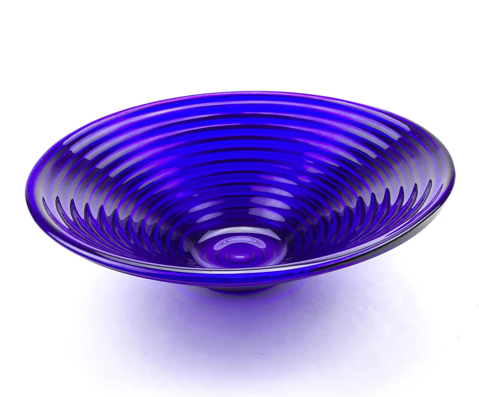Art Deco Cobalt Blue Ribbed Glass Serving Bowl - 10