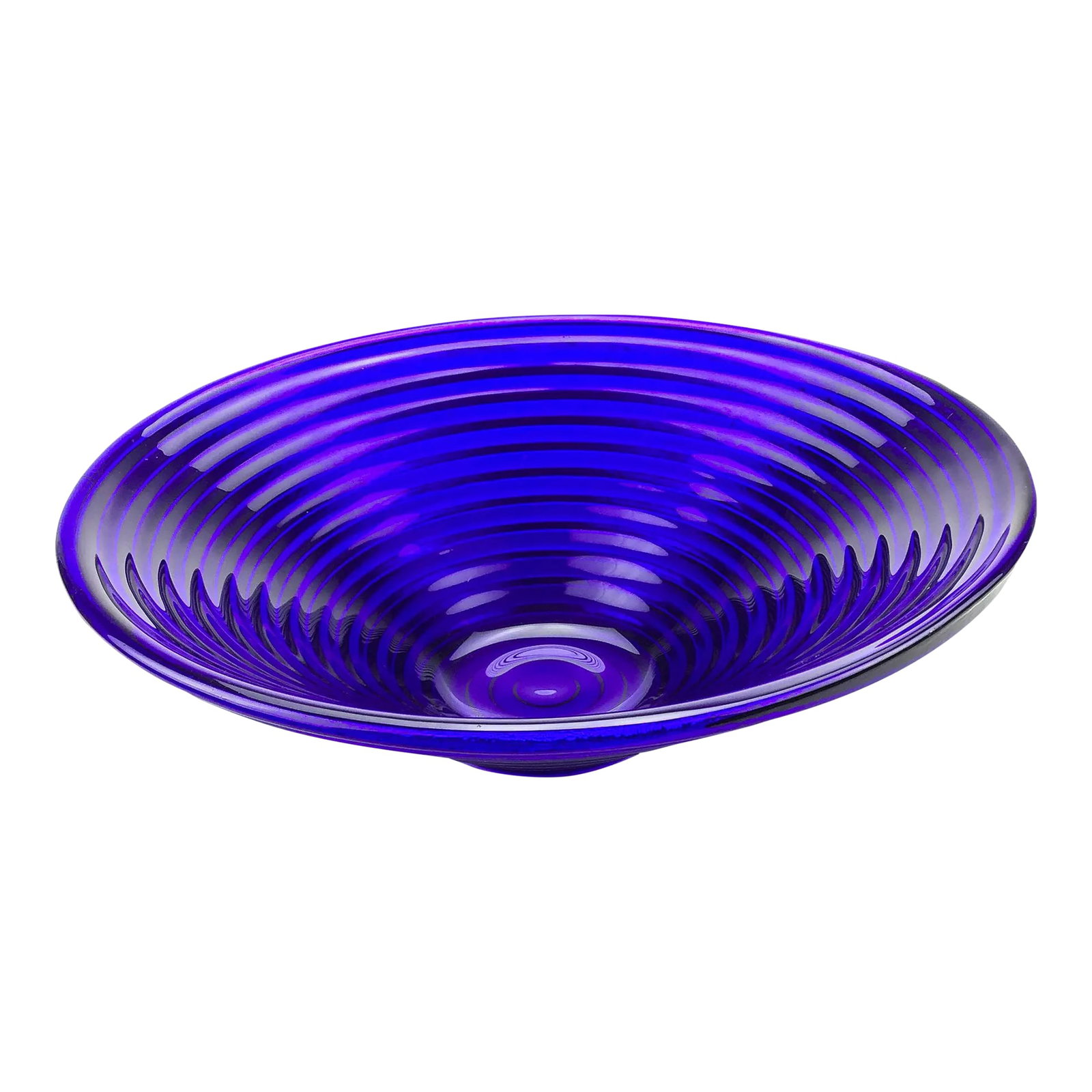 Art Deco Cobalt Blue Ribbed Glass Serving Bowl: Your salad will never look better than whilst served in this beauty. Hand blown deep cobalt is stunning and dramatic. This bowl will go from serving food to catching your keys and gloves near the
