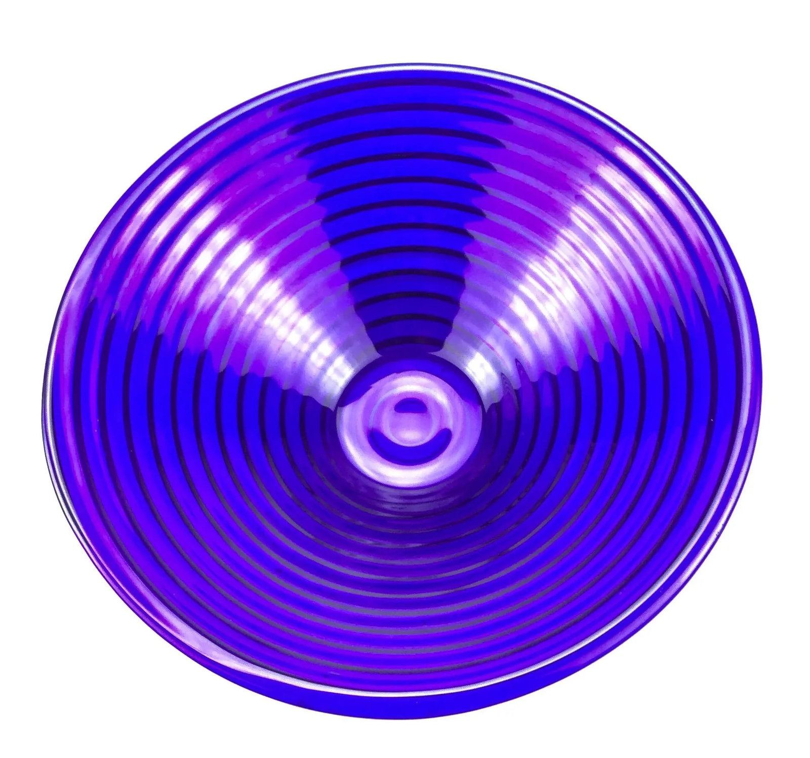 Art Deco Cobalt Blue Ribbed Glass Serving Bowl - 4