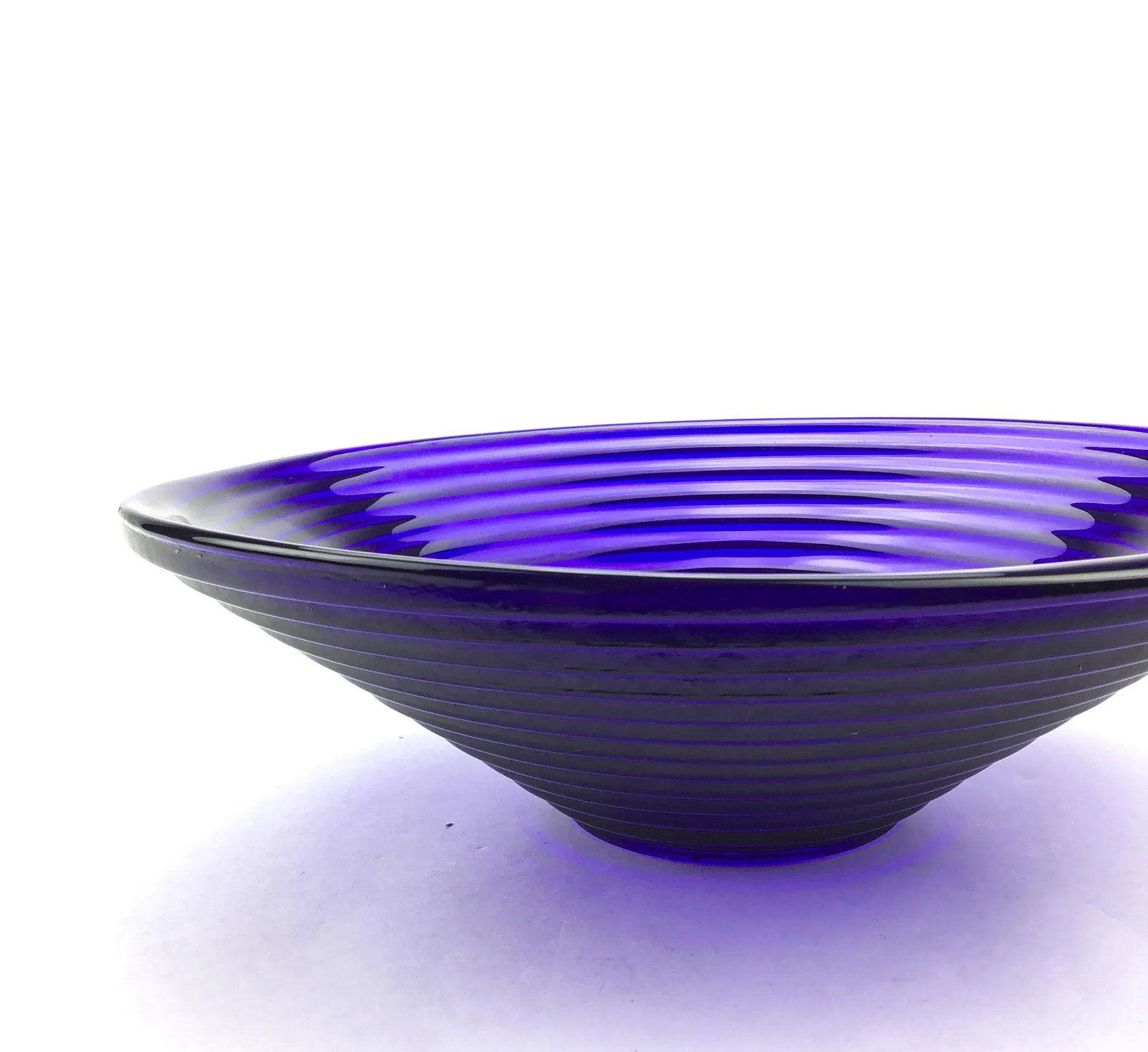 Art Deco Cobalt Blue Ribbed Glass Serving Bowl - 5