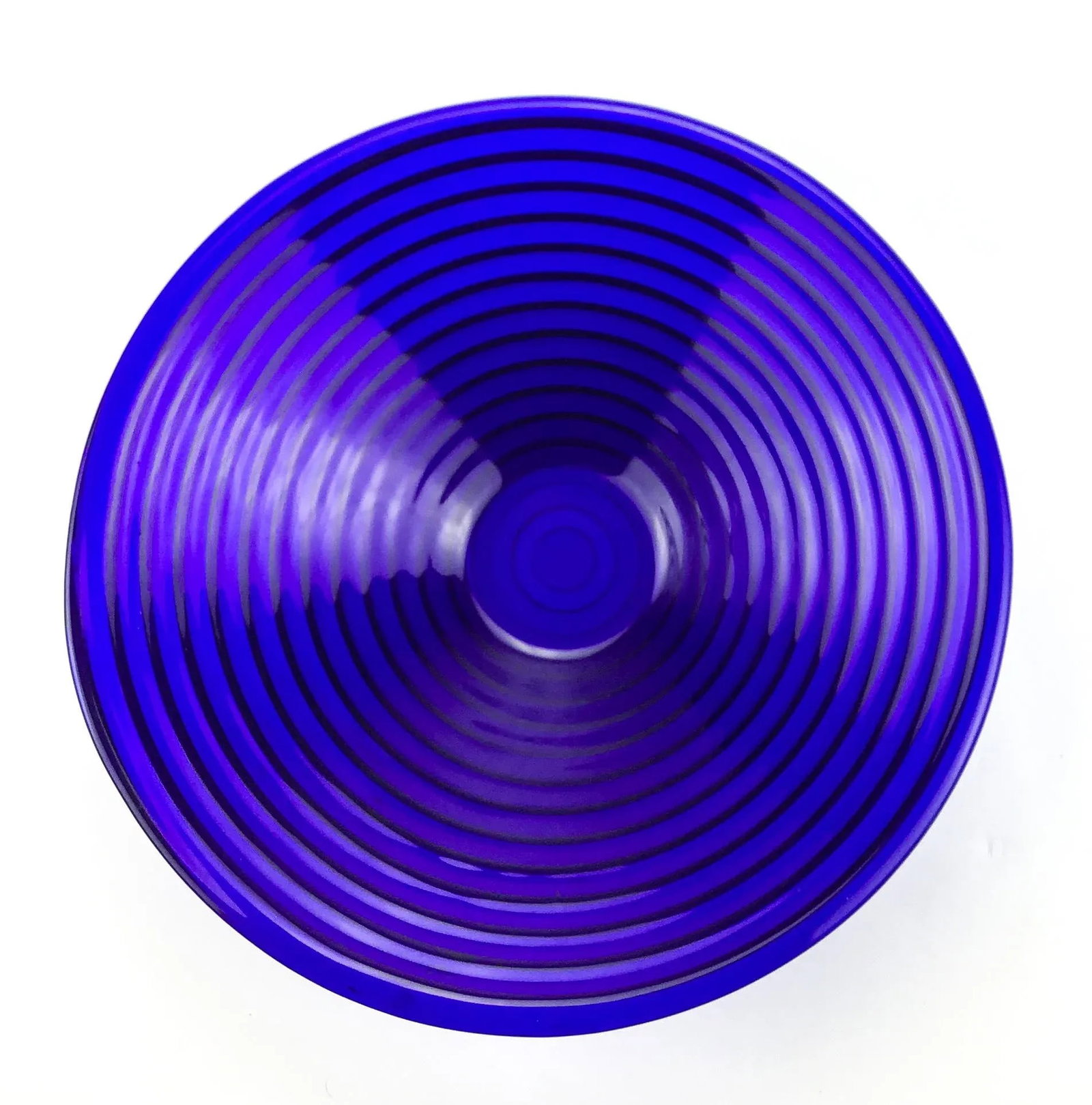 Art Deco Cobalt Blue Ribbed Glass Serving Bowl - 6