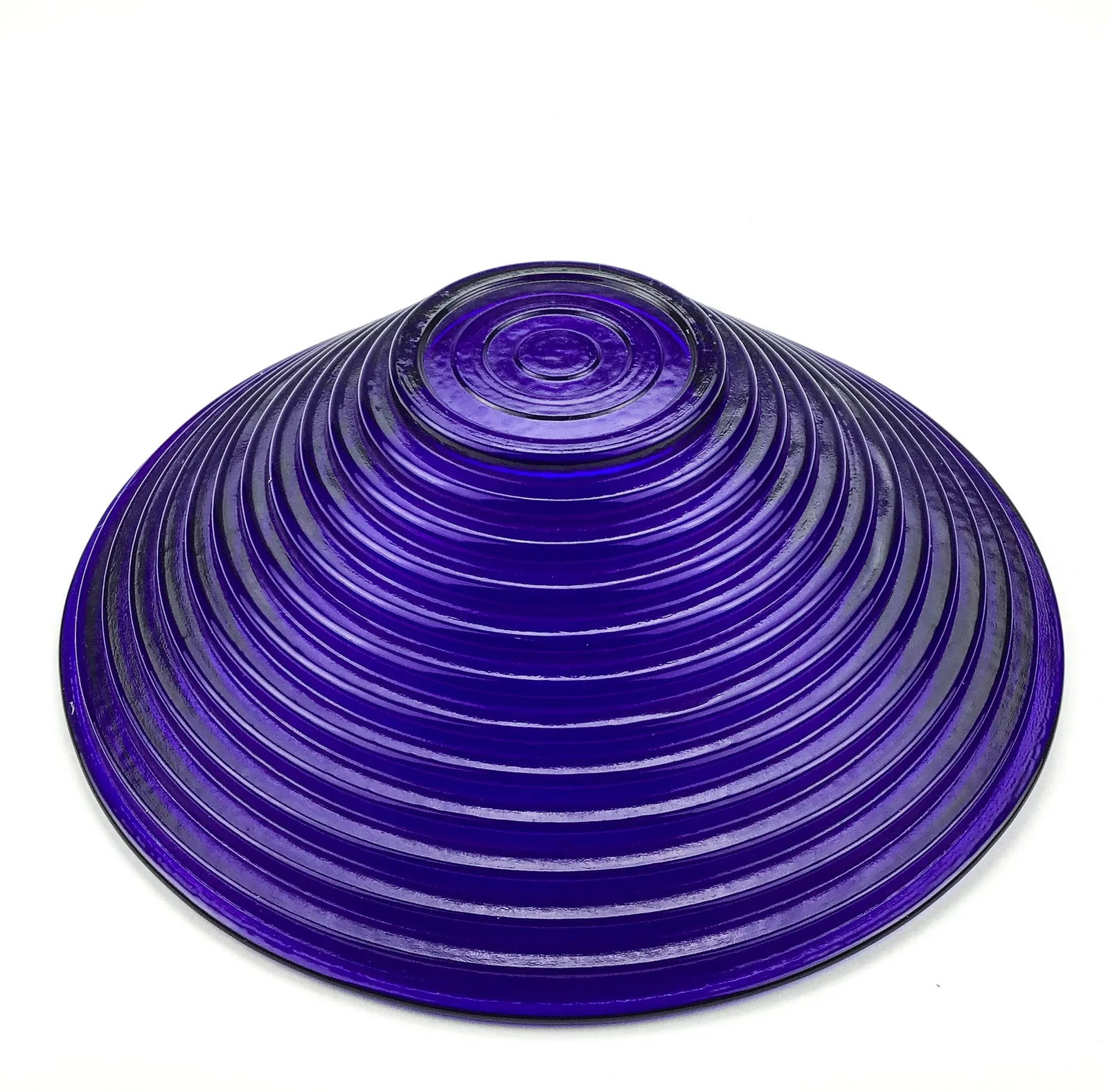 Art Deco Cobalt Blue Ribbed Glass Serving Bowl - 7