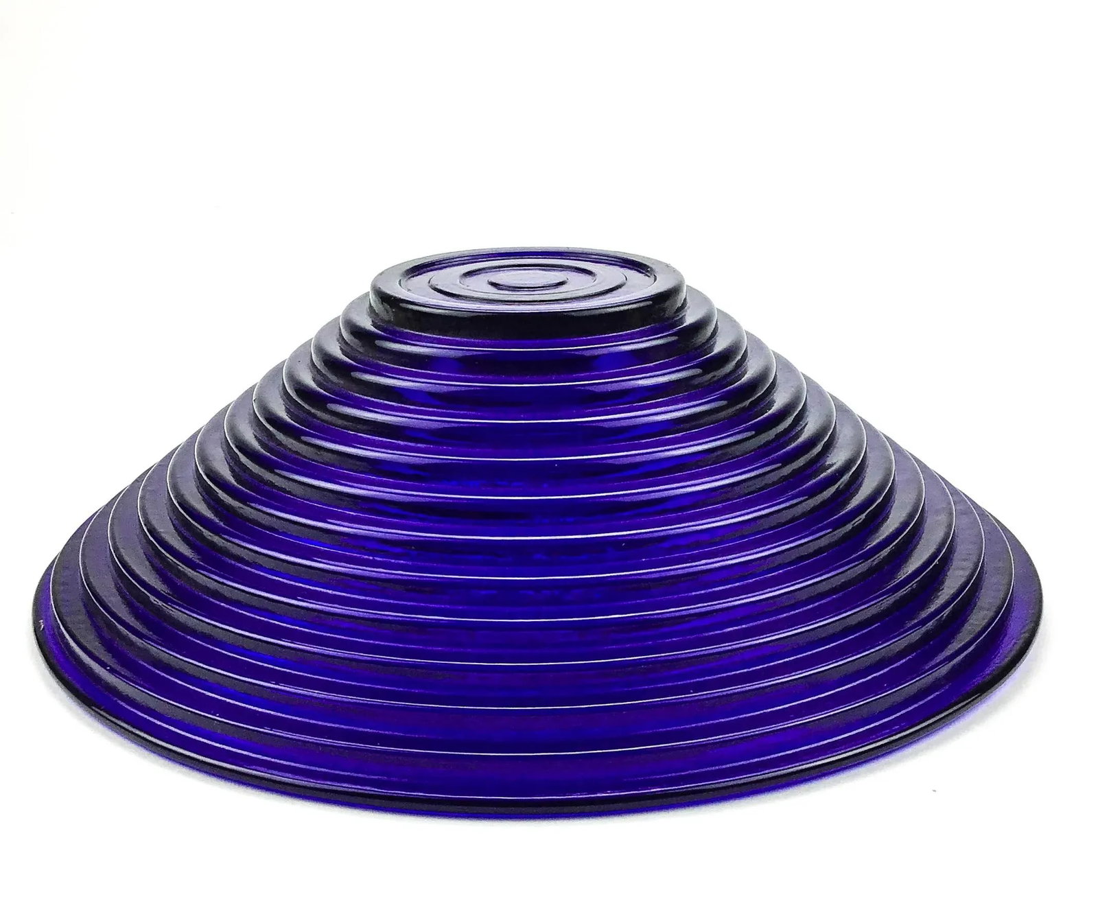 Art Deco Cobalt Blue Ribbed Glass Serving Bowl - 8