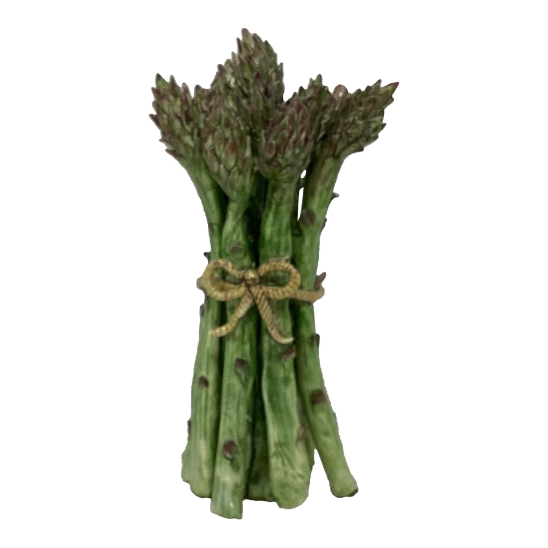 Vintage Majolica Standing Bunch of Asparagus Tied With Bow: Beautiful mojalica 14 asparagus spears secured with a cord tied with a bow. Condition: Alterations: Original Condition Unaltered Imperfections: Some Imperfections Condition Notes: The asparagus tips