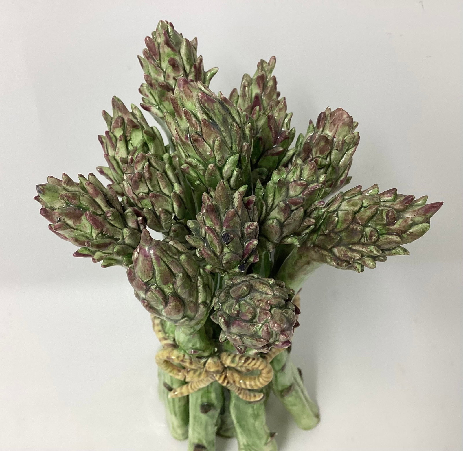 Vintage Majolica Standing Bunch of Asparagus Tied With Bow - 3