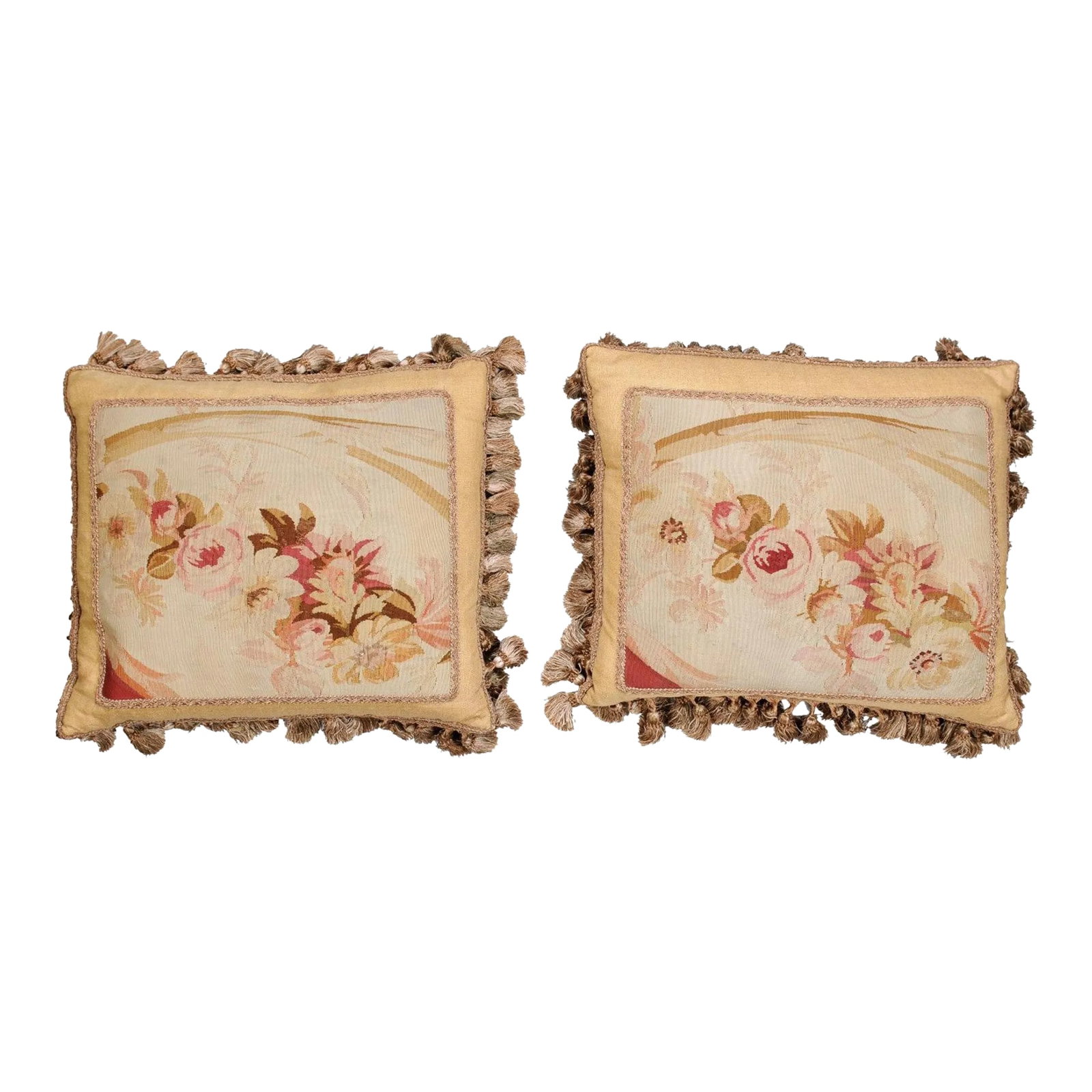 19th Century French Aubusson Tapestry Pillows with Roses and Tassels - a Pair (1 of 13)