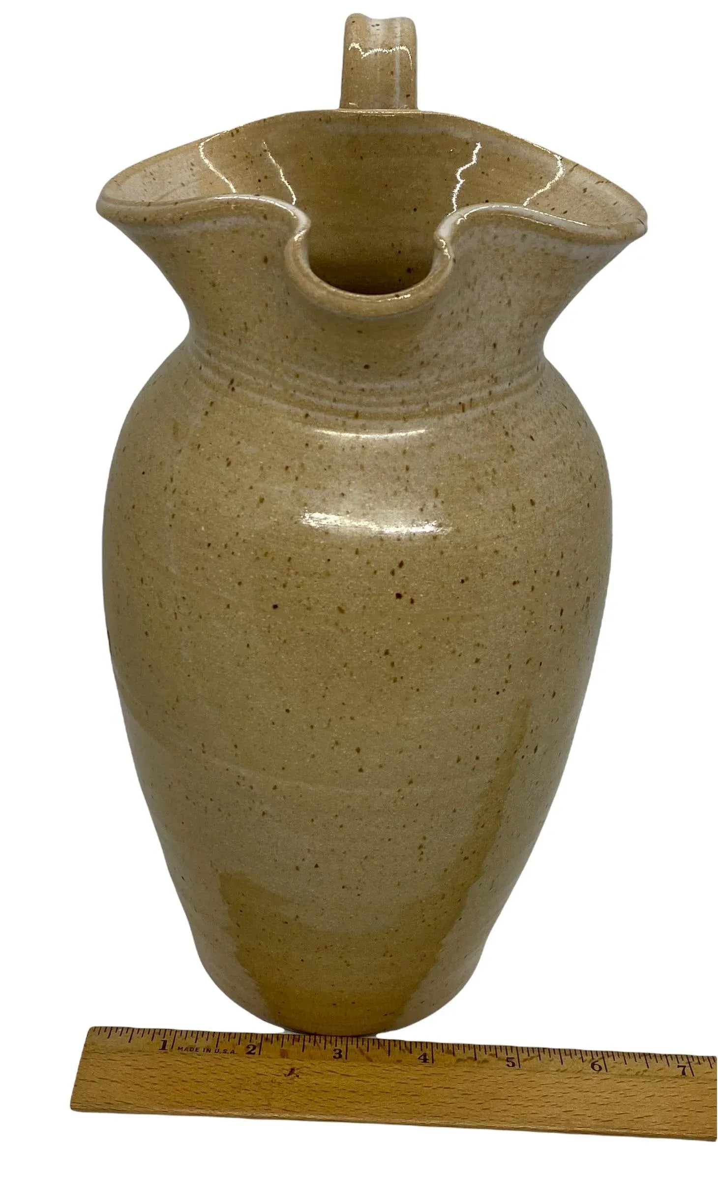 Contemporary Pebbles Pottery, North Carolina Tulip Edge Tan Pitcher - 11