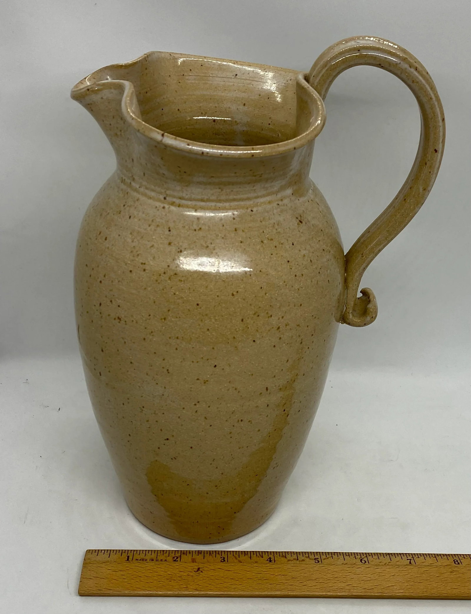 Contemporary Pebbles Pottery, North Carolina Tulip Edge Tan Pitcher - 12