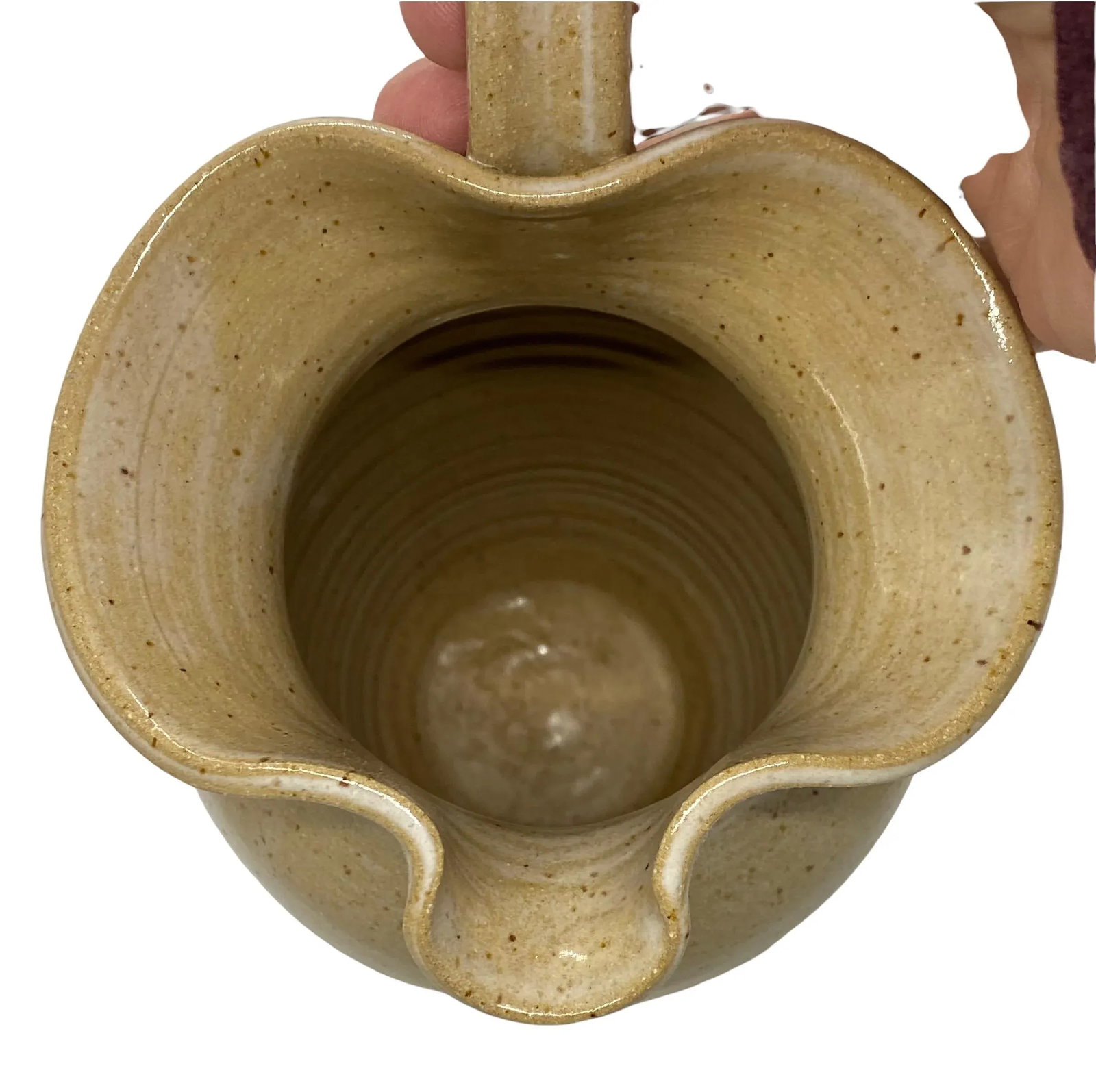 Contemporary Pebbles Pottery, North Carolina Tulip Edge Tan Pitcher - 8