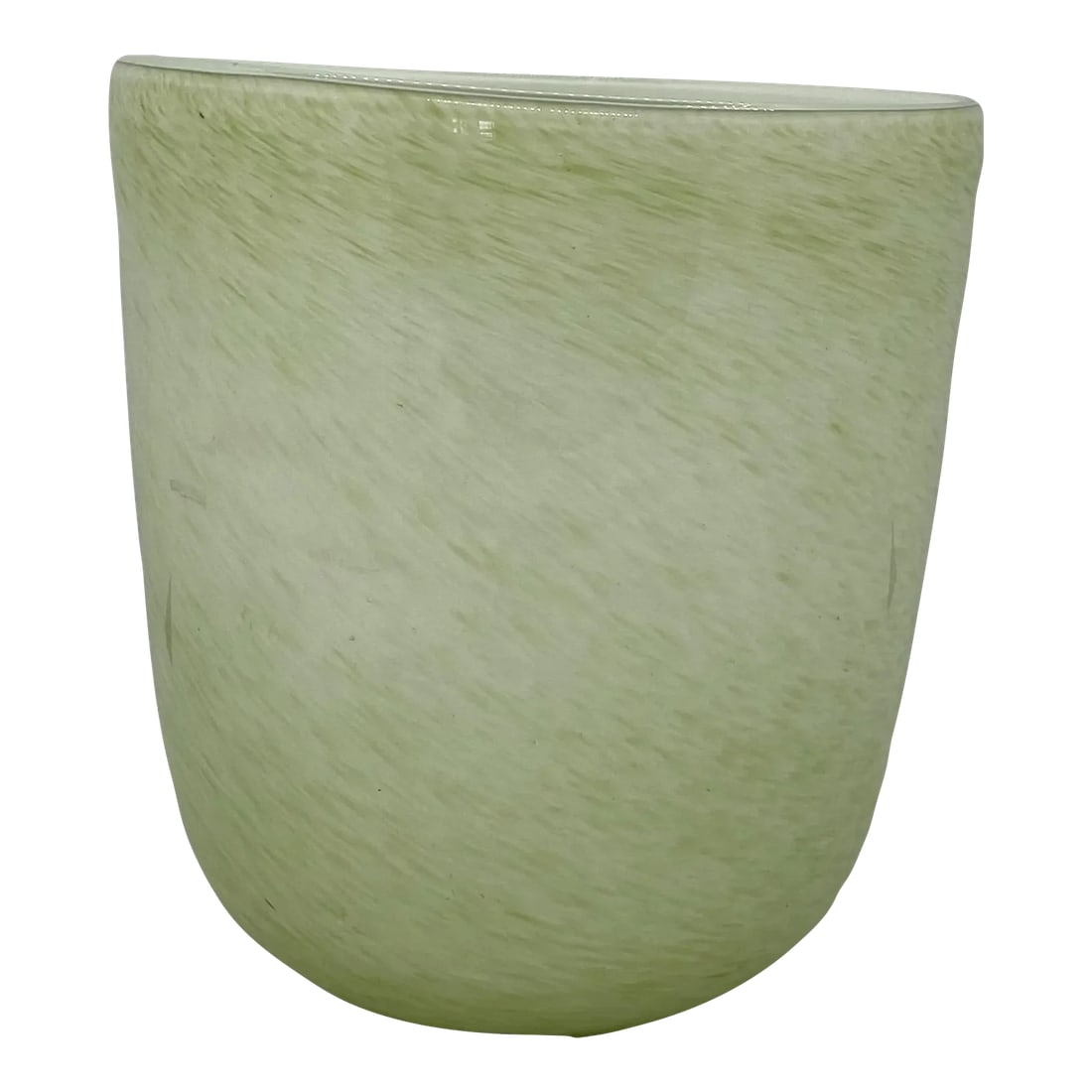 Late 20th Century Round Glass Decorative Green Vase: Late 20th Century Round Glass Decorative Green Vase. This lovely Vase has a gently sloping modern designed rim. The Vase is in excellent condition with no chips, cracks or repairs. There are a couple