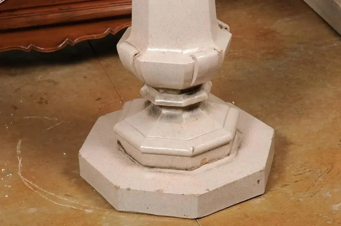 English Turn of the Century Glazed Pottery Bird Bath with Carved Flowers, 1900s - 12