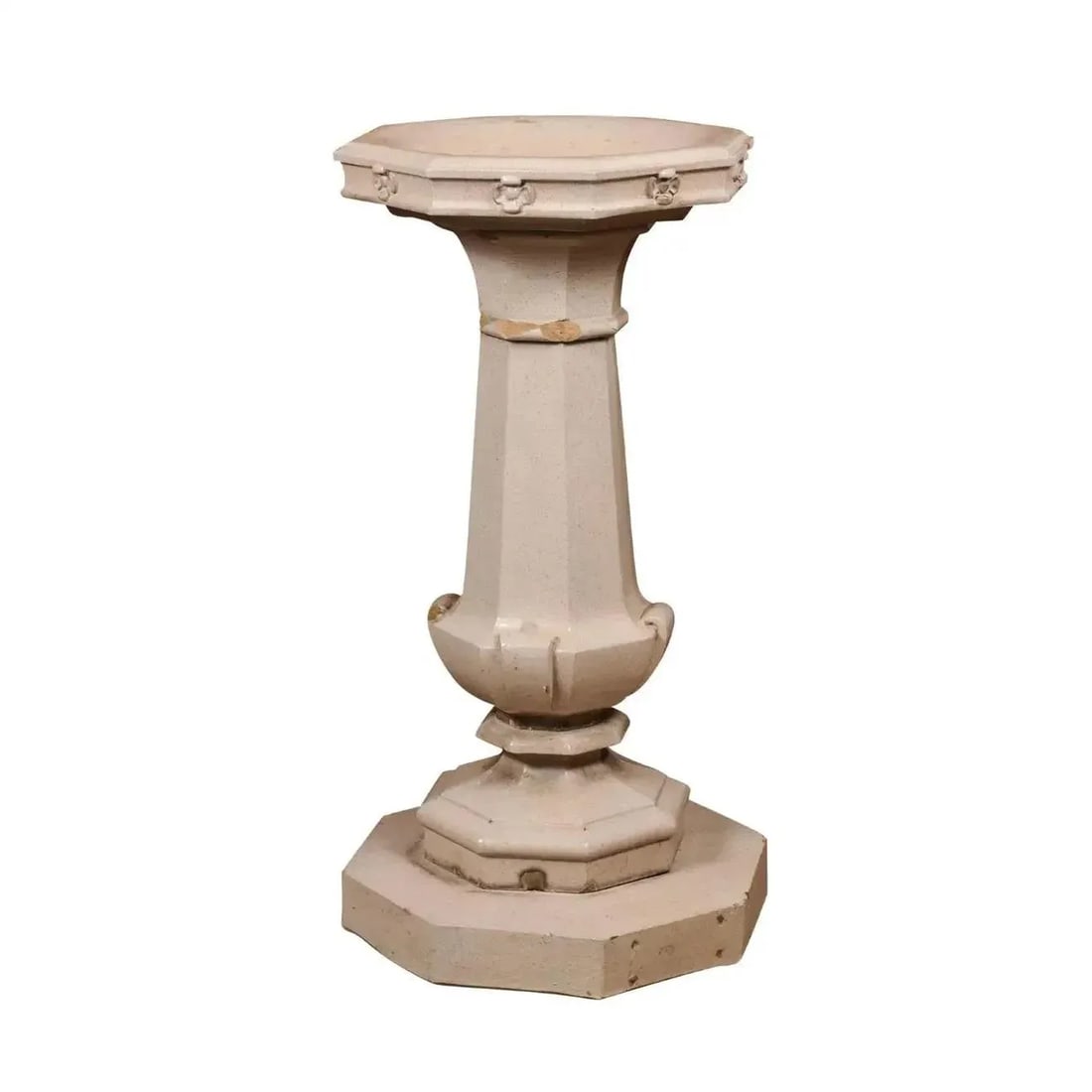 English Turn of the Century Glazed Pottery Bird Bath with Carved Flowers, 1900s - 5