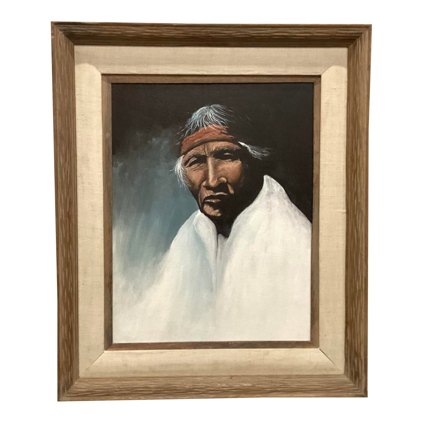 Mid 20th Century Native American Portrait of Elder.: This portrait of an elder is unsigned. Image 14" x 18". Native American artists did not start signing their work until the 1960"s to 1970's. This portrait features a Native American man with graying h