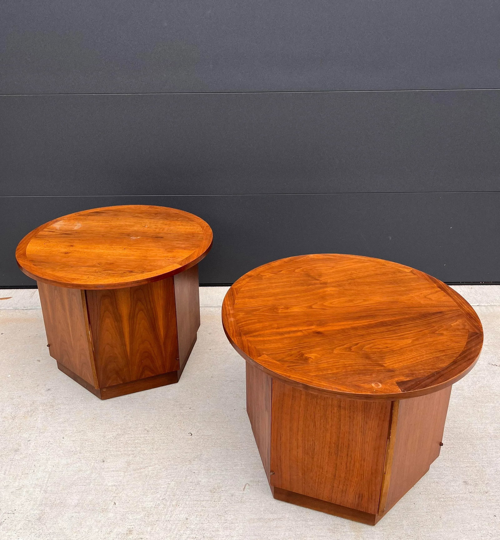 Pair of Mid Century Lane Furniture Hexagon Storage Side Tables - 2