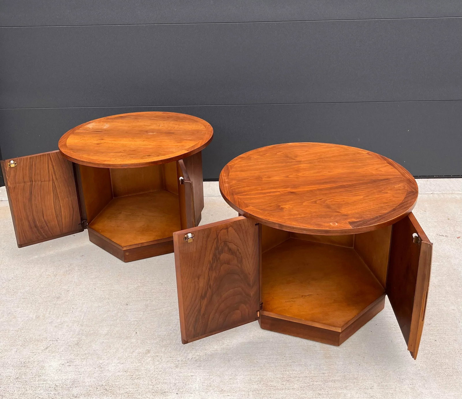 Pair of Mid Century Lane Furniture Hexagon Storage Side Tables - 5