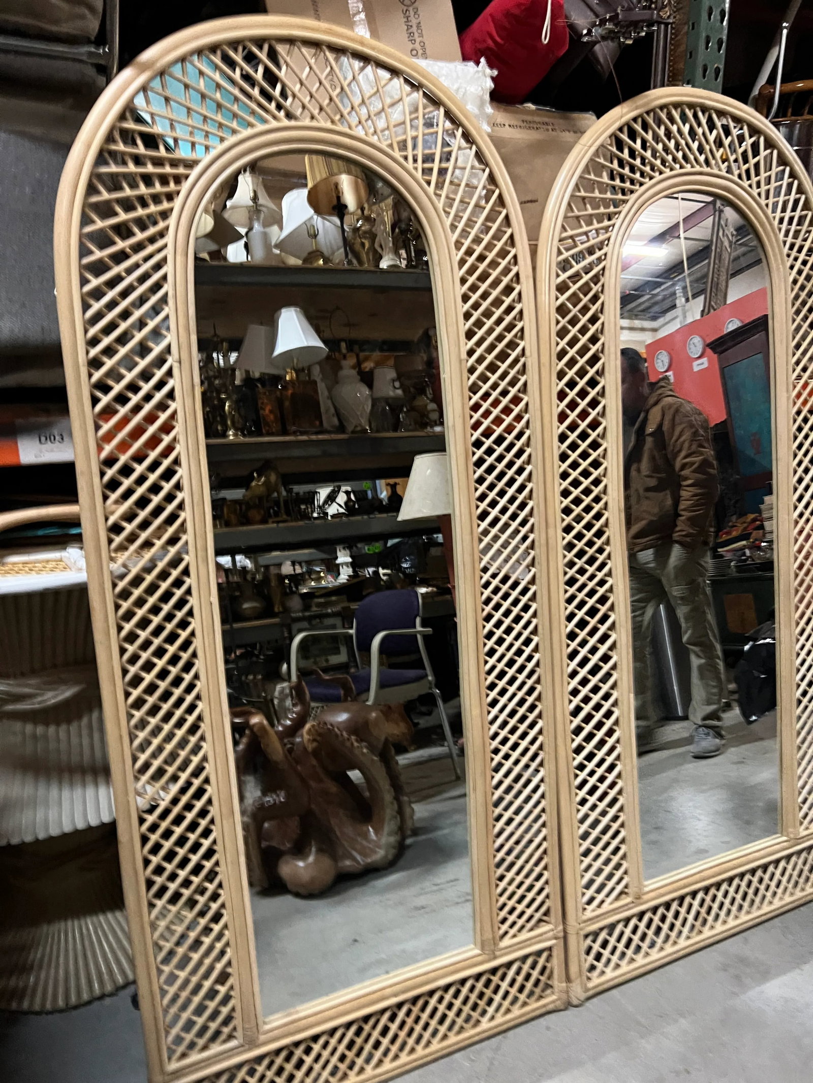 Oversized Hand Woven Bamboo Floor Mirror - 3