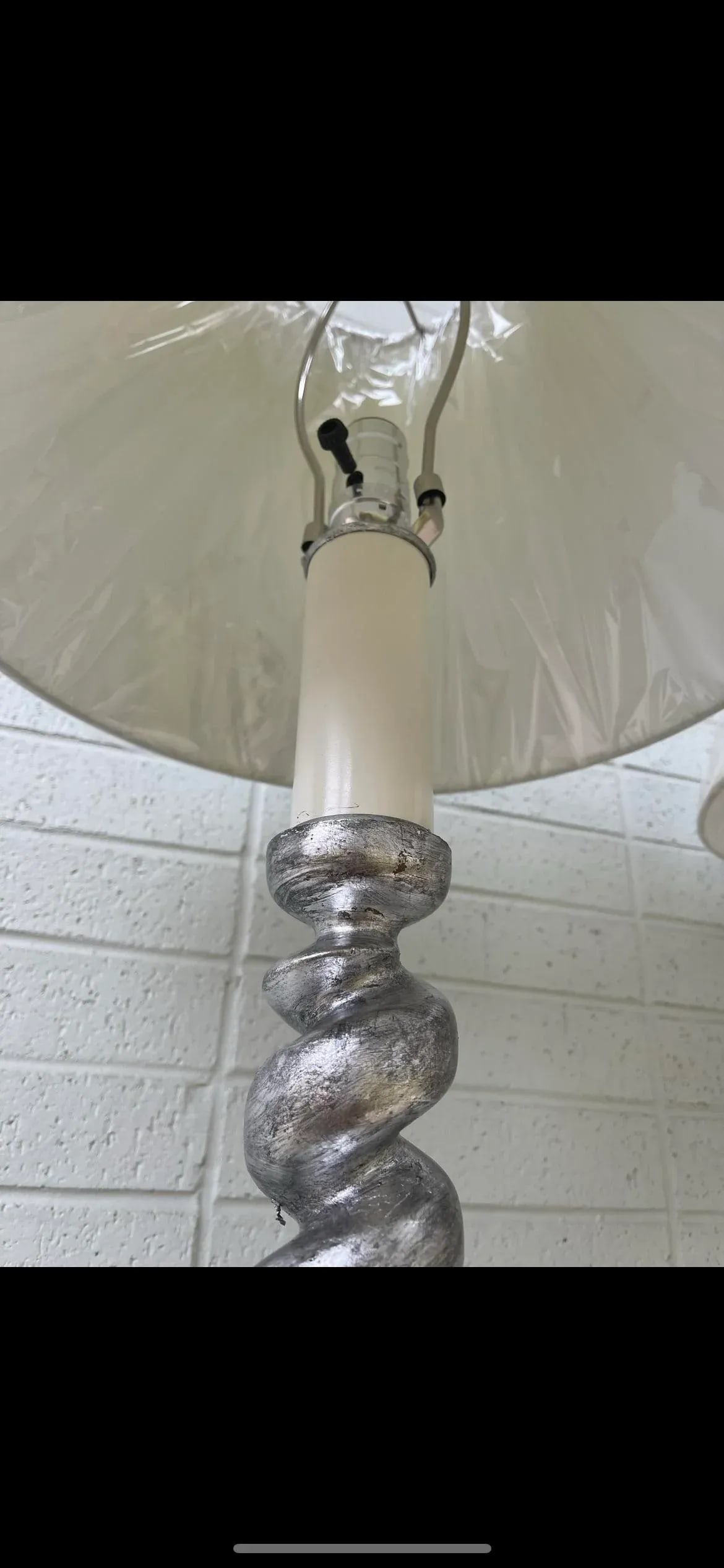Pair, English Carved Wood & Silver Gilt Barley Twist Floor Lamps - 3