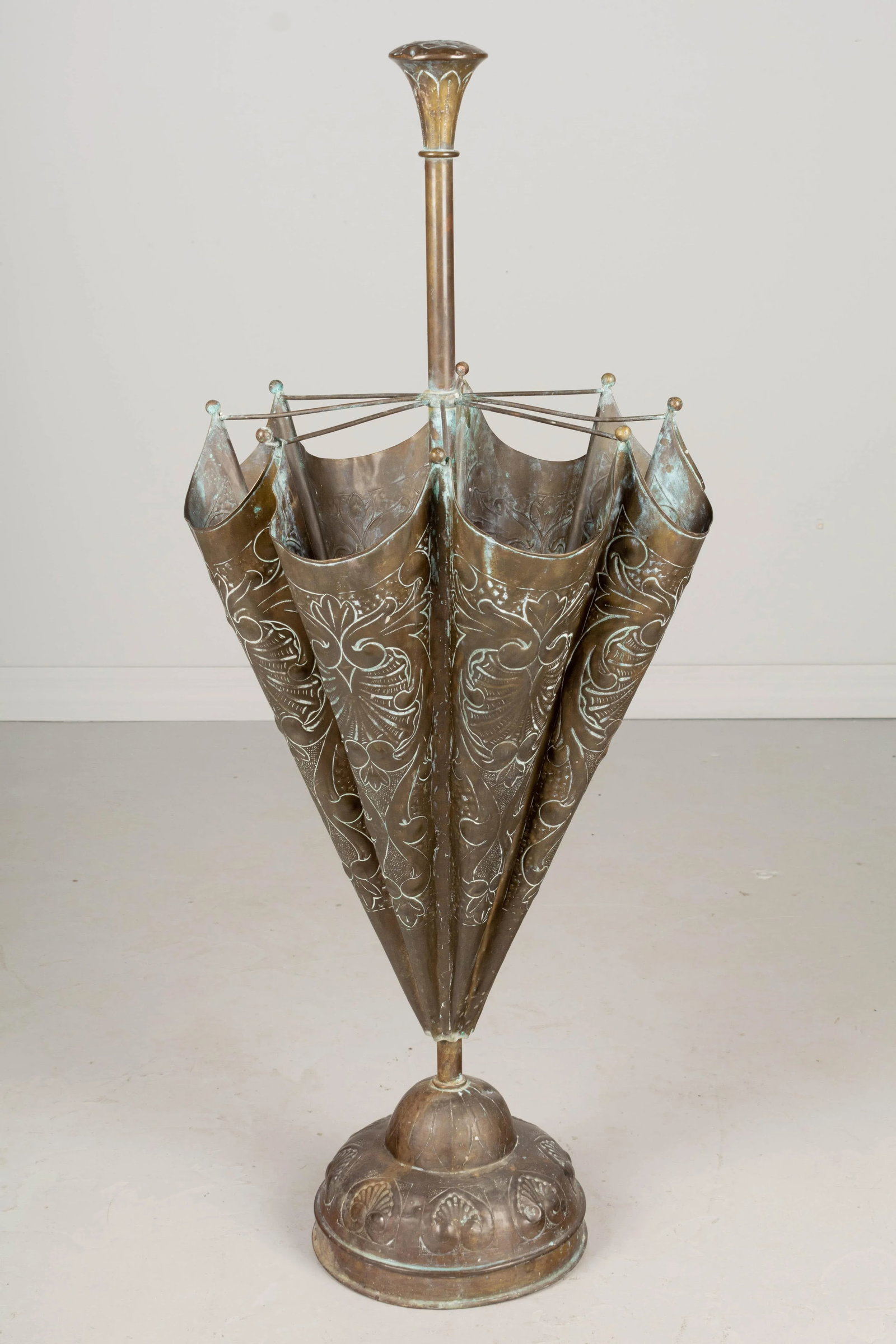 French Embossed Brass Umbrella Stand - 12