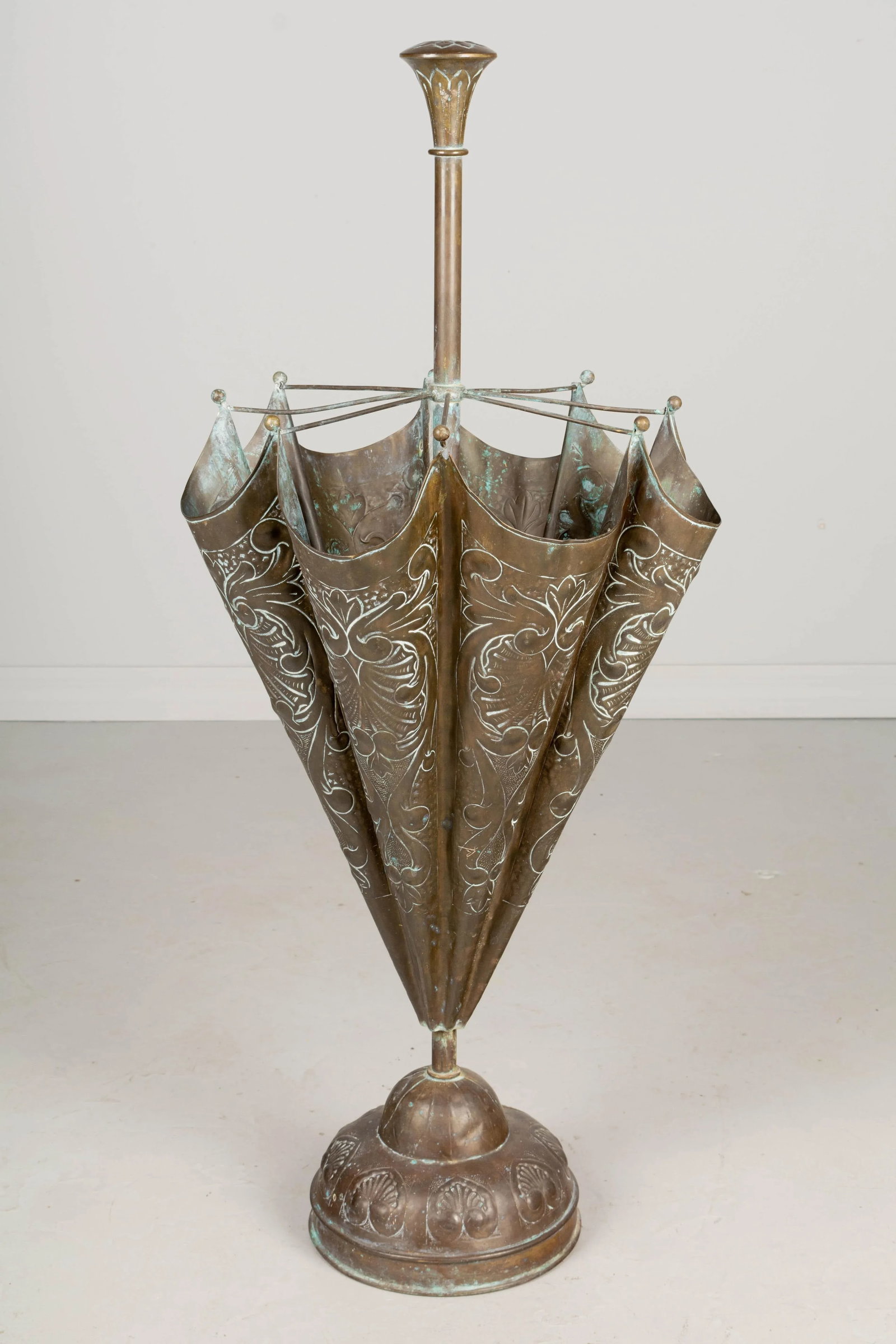 French Embossed Brass Umbrella Stand - 6