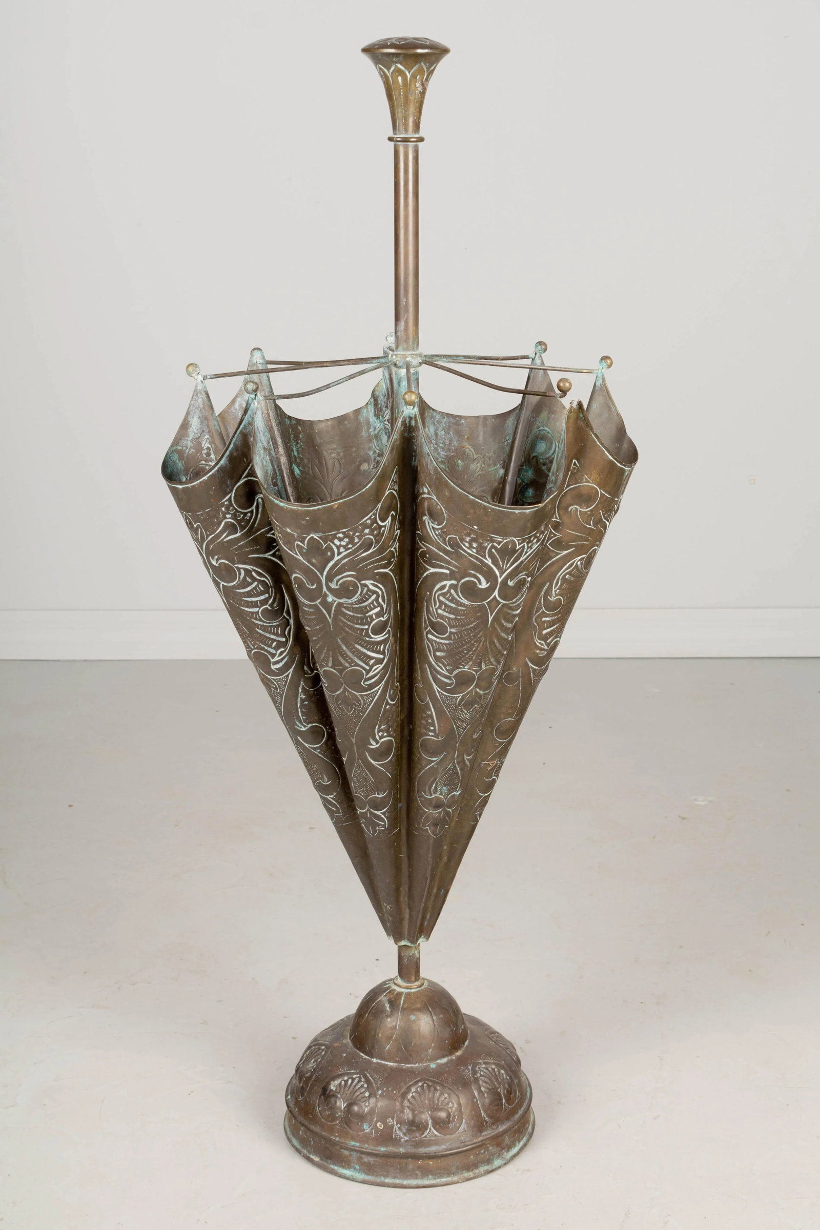 French Embossed Brass Umbrella Stand - 7