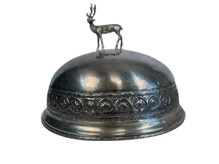 Antique Stag Covered Silverplate Meat Dome - 7