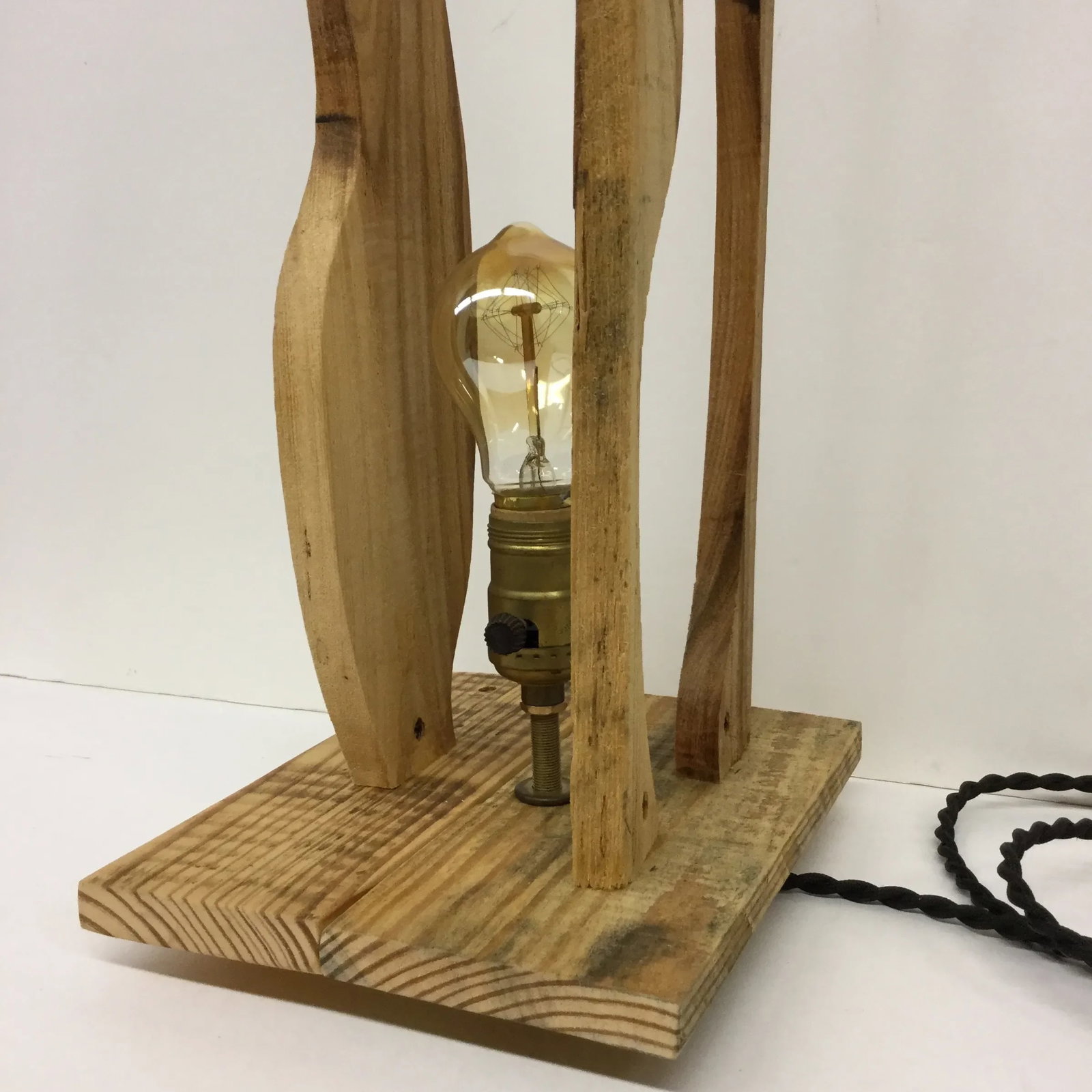 Rustic Industrial Artisan Wood Sculpture Table Lamp - 6