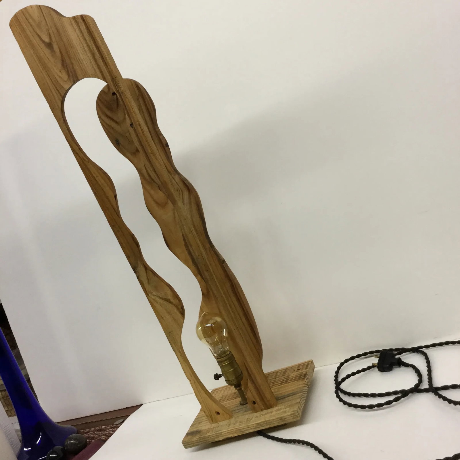 Rustic Industrial Artisan Wood Sculpture Table Lamp - 7