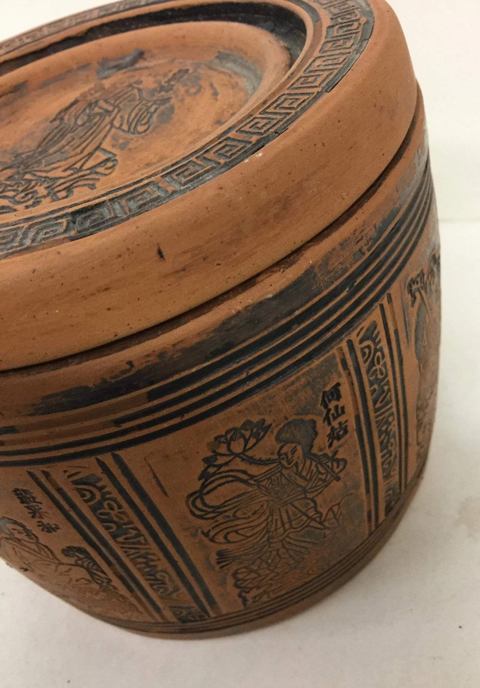 Chinese 8 Immortals Covered Clay Box - 2