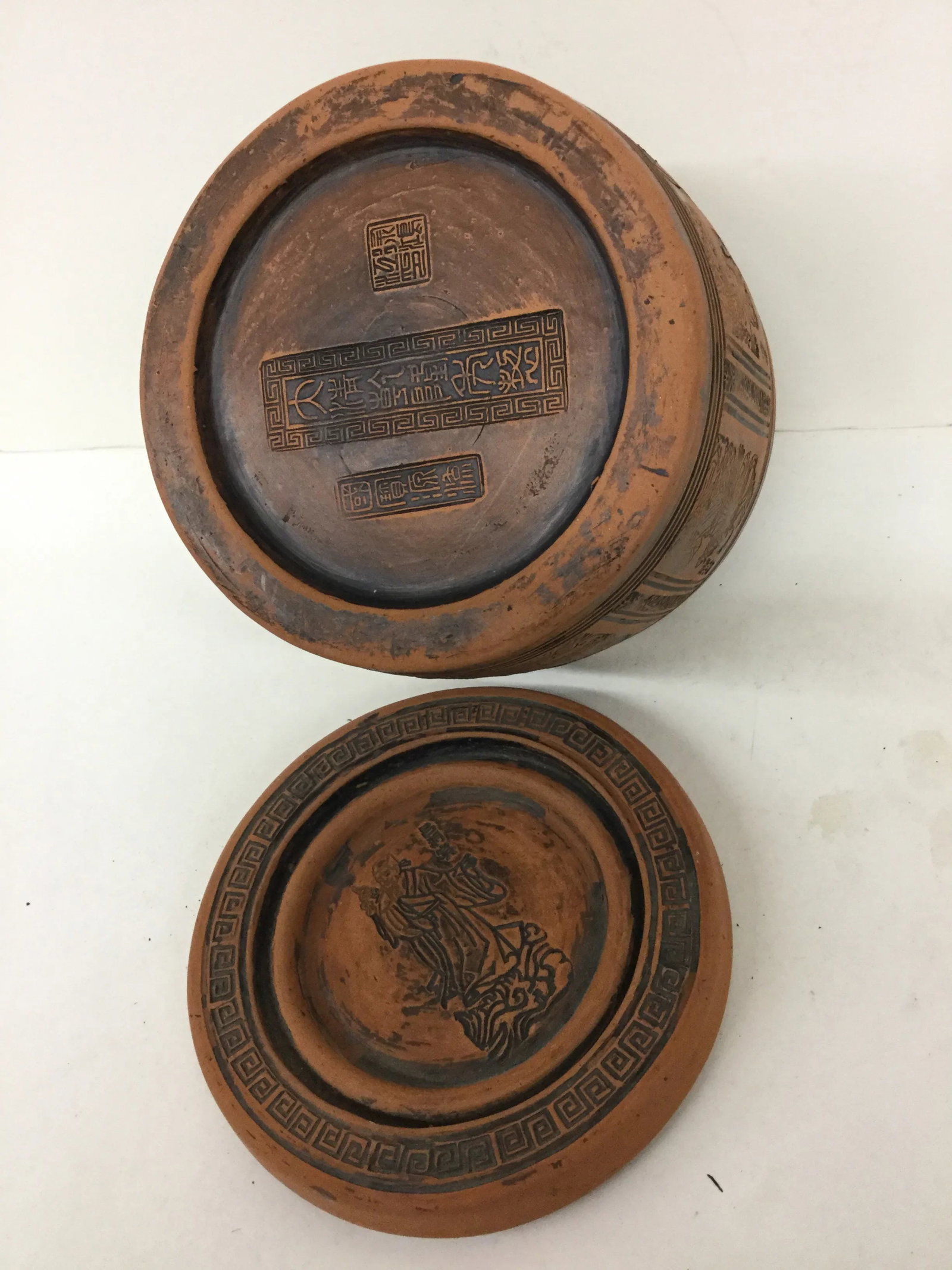 Chinese 8 Immortals Covered Clay Box - 8