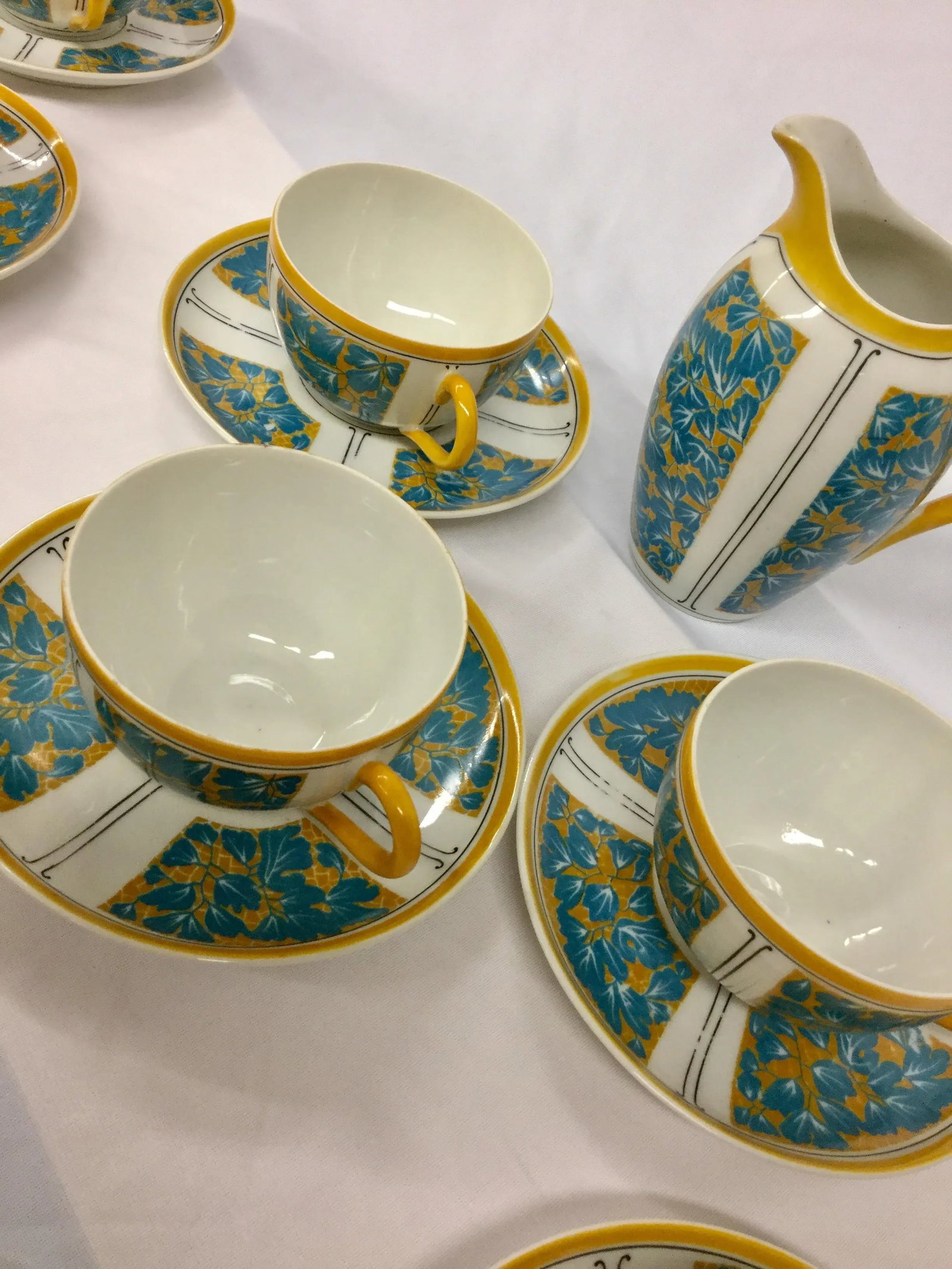 E. Dumas Limoges France Teacups & Milk Pitcher - Service for 10 - 10