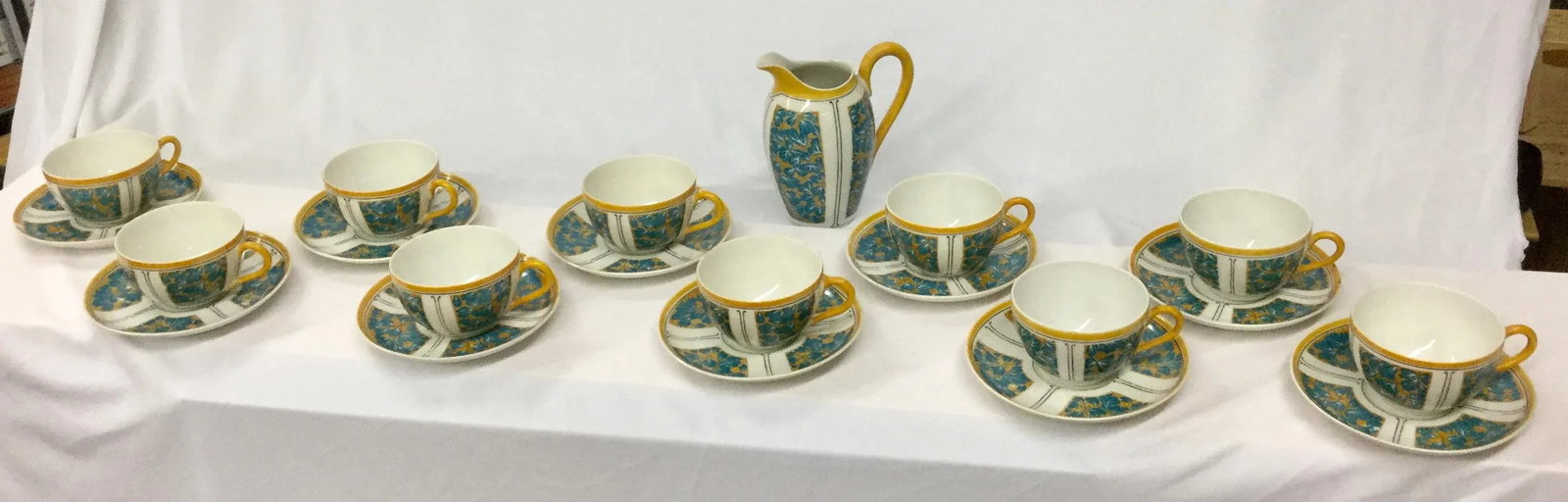 E. Dumas Limoges France Teacups & Milk Pitcher - Service for 10 - 11