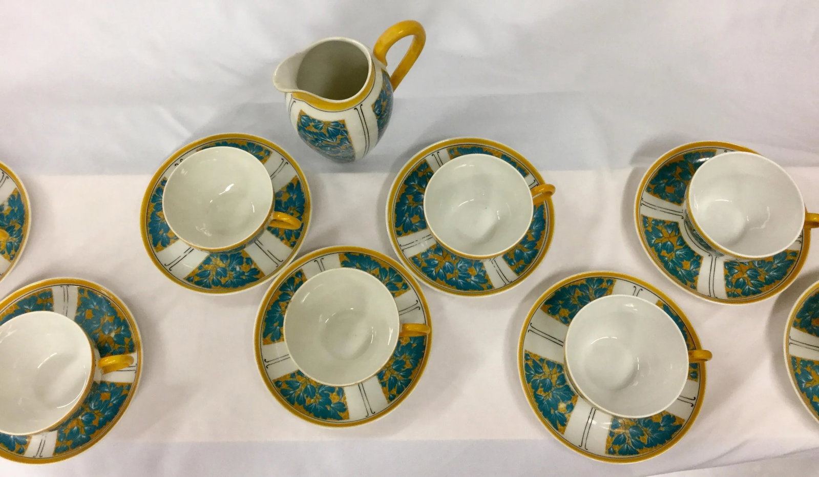 E. Dumas Limoges France Teacups & Milk Pitcher - Service for 10 - 9
