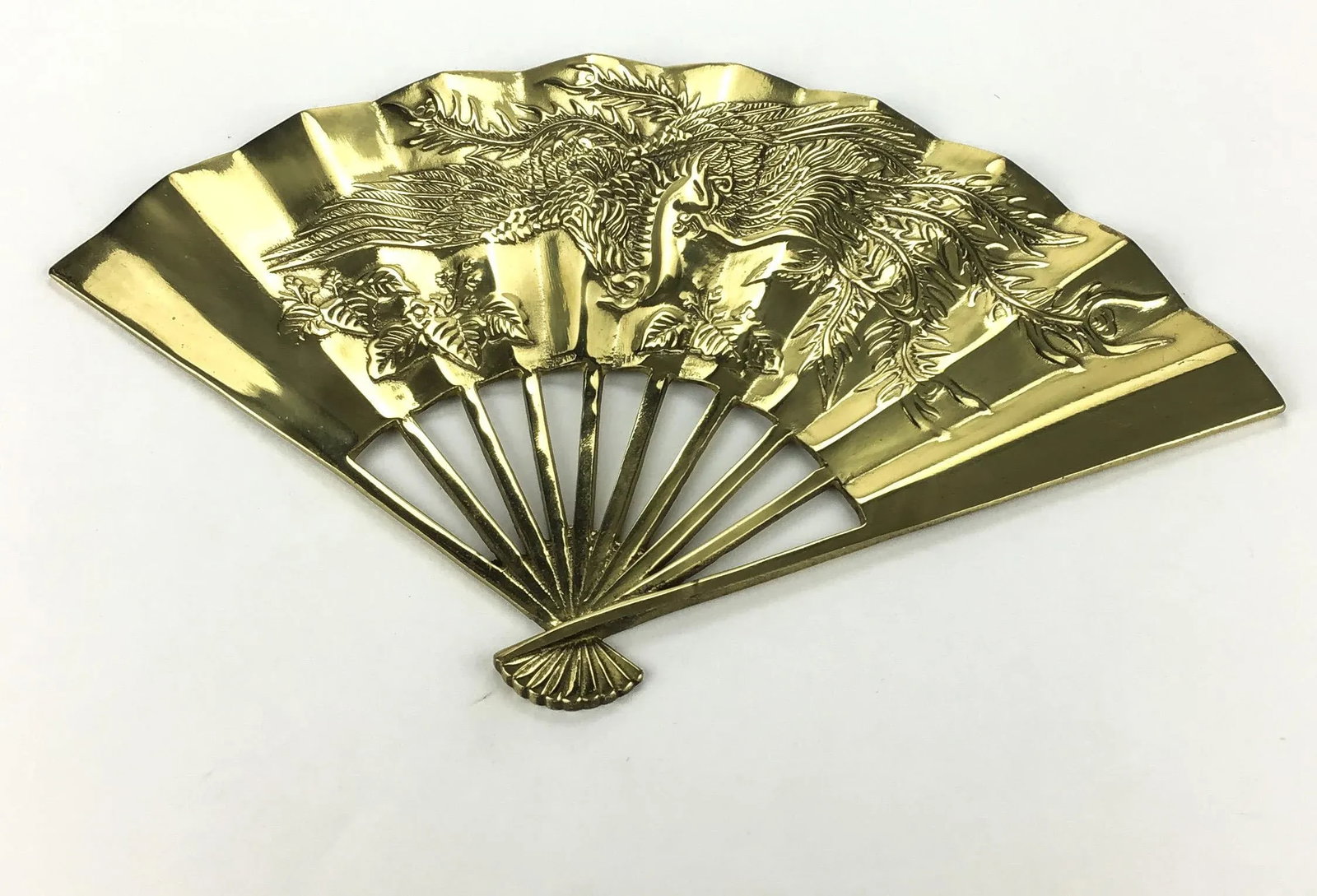 Vintage Carved Solid Brass Fan Wall Art - 2