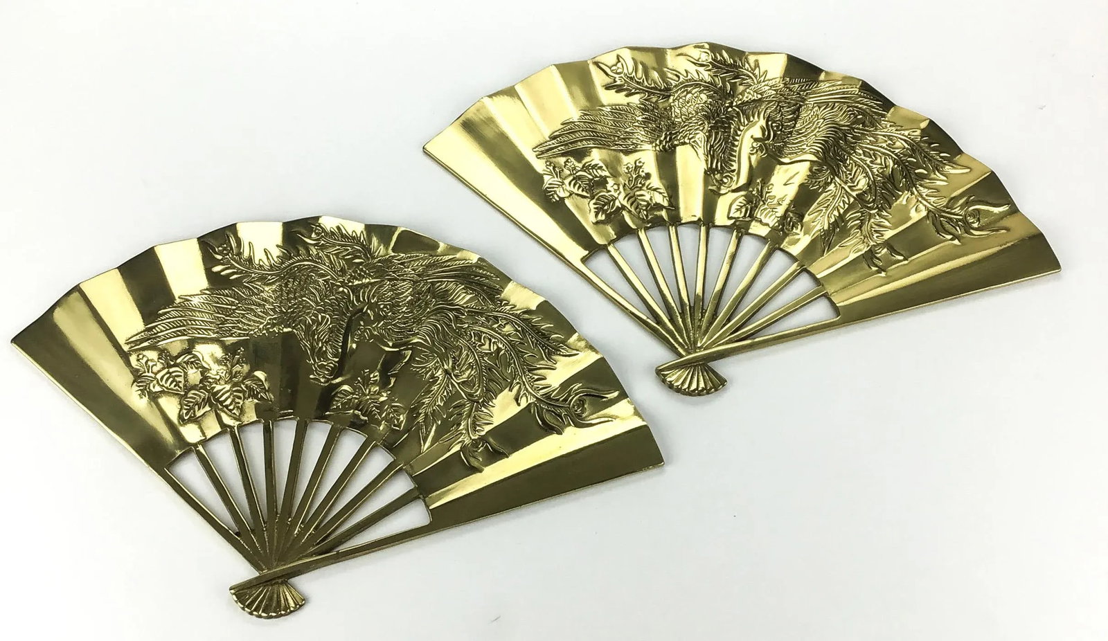 Vintage Carved Solid Brass Fan Wall Art - 3