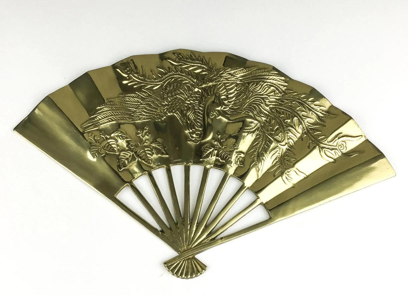 Vintage Carved Solid Brass Fan Wall Art - 4
