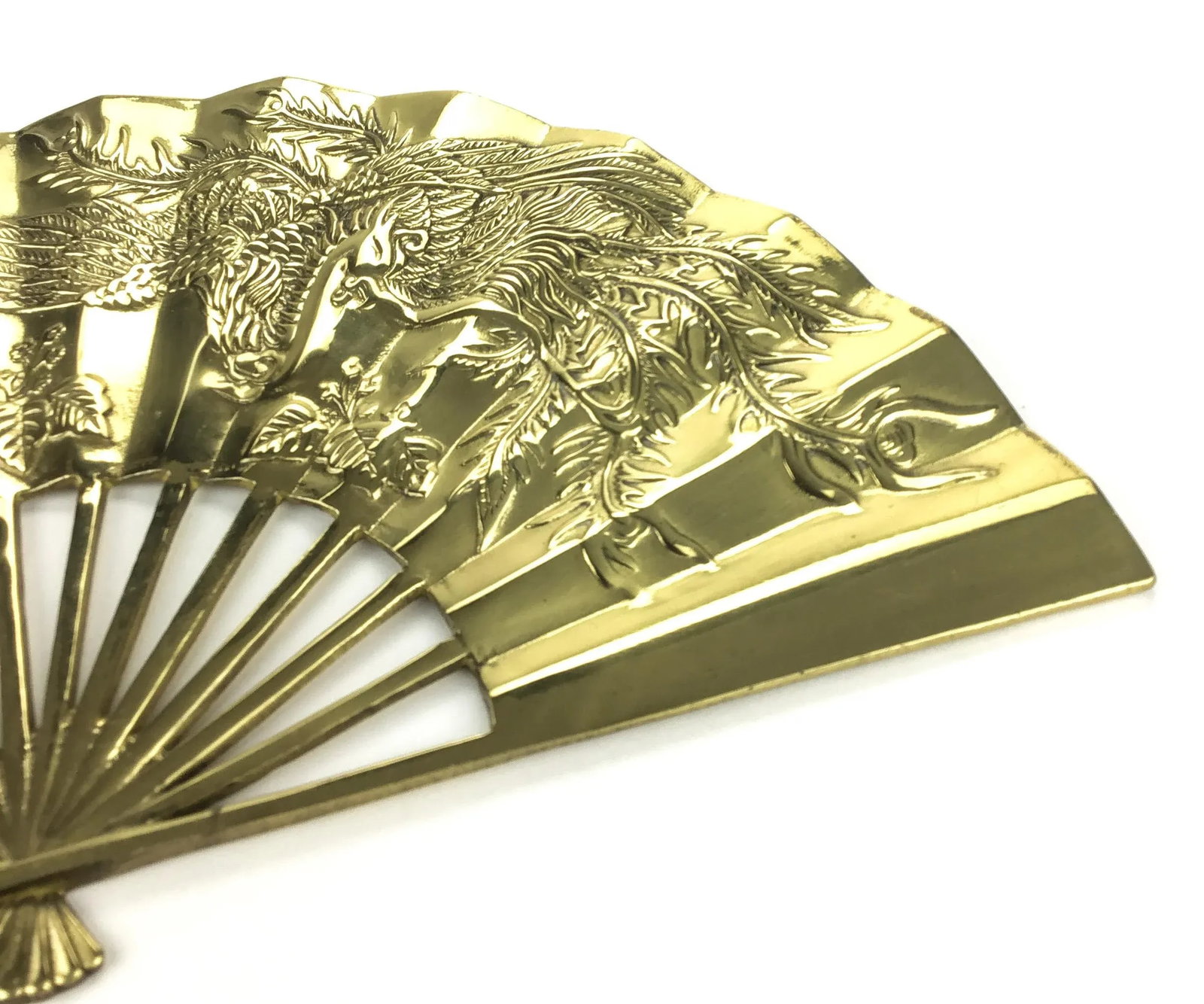 Vintage Carved Solid Brass Fan Wall Art - 5