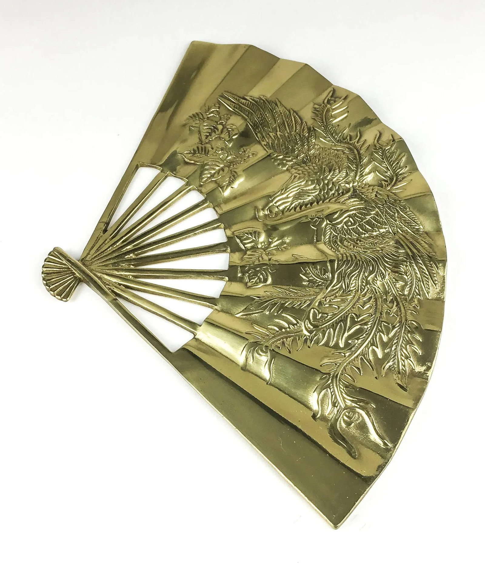Vintage Carved Solid Brass Fan Wall Art - 8