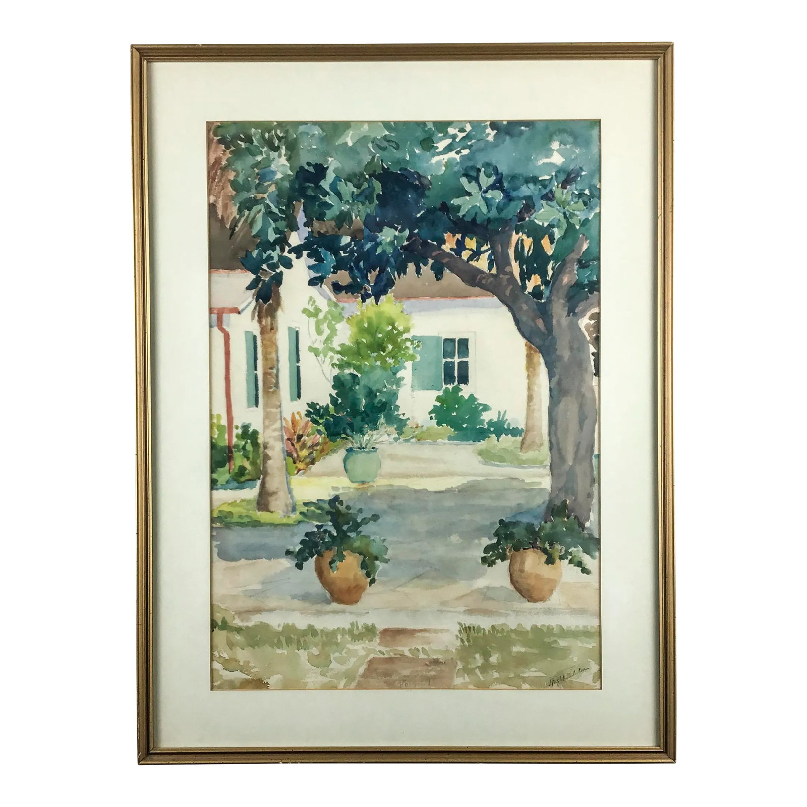 1960's Original Watercolor Framed Painting: Simple yet elegant painting by an unknown artist which has been carefully framed with wood under glass and nicely matted. We don't know much about the artist but this beauty is really done well.