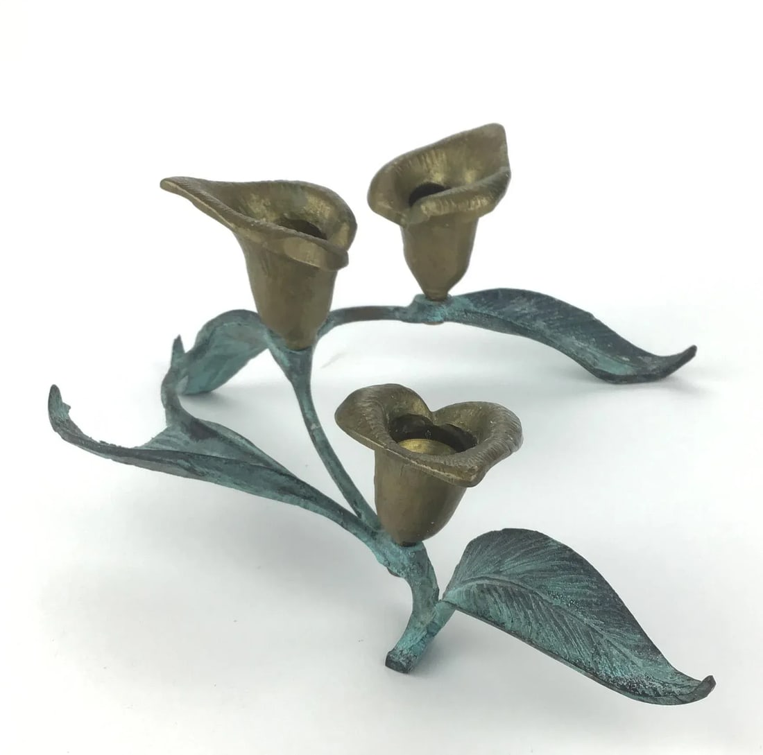 Free Form Artisan Brass Candle Holder Sculpture - 4