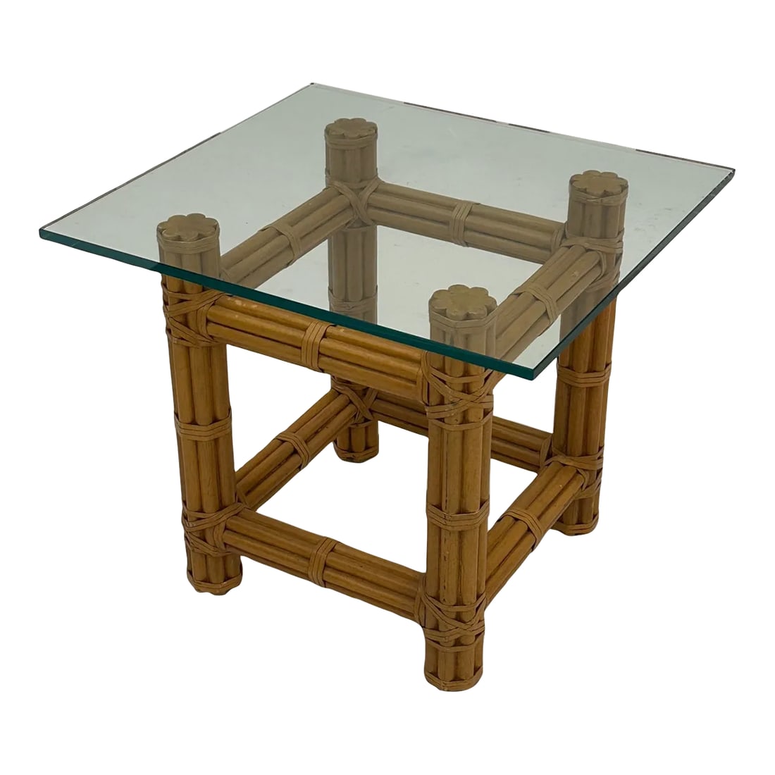 McGuire Bamboo Leather & Glass Side End Table (1 of 9)