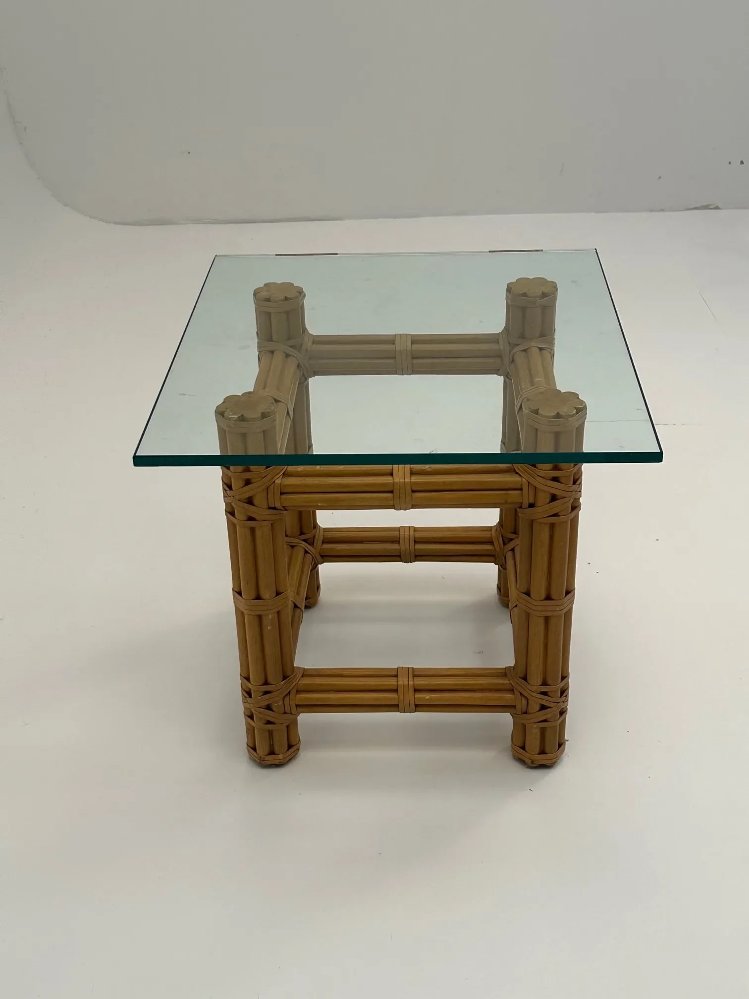 McGuire Bamboo Leather & Glass Side End Table - 2