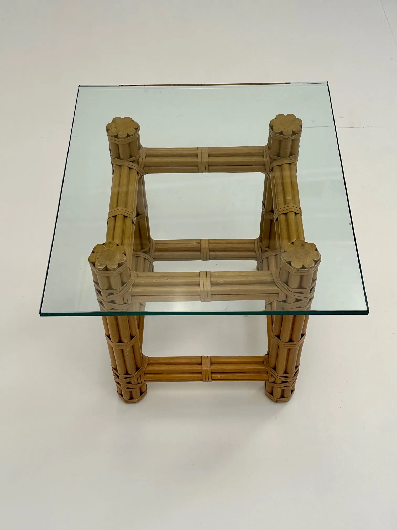 McGuire Bamboo Leather & Glass Side End Table - 4