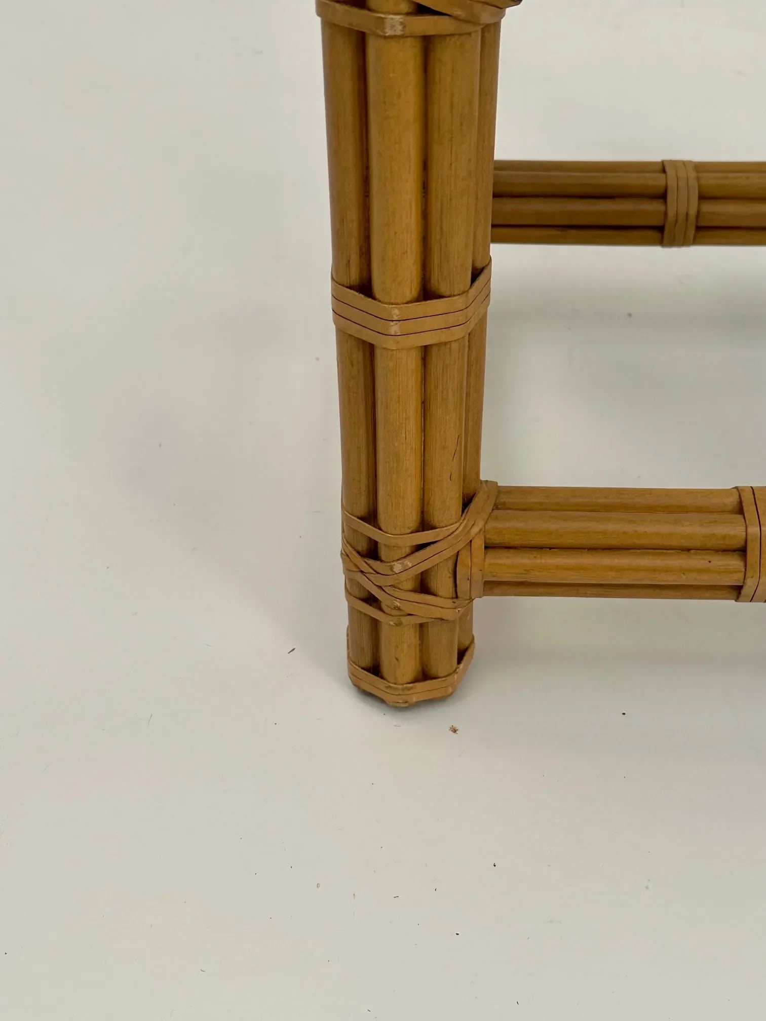 McGuire Bamboo Leather & Glass Side End Table - 5