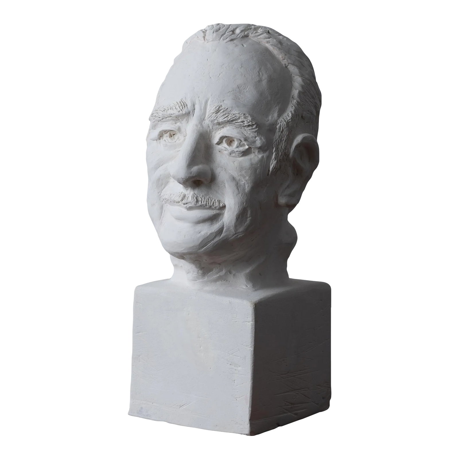 Rosario Russell Fiore Plaster Bust: A plaster bust of sculptor Rosario Russell Fiore, circa 1980. Unsigned. Likely by his wife Florence Fiore. 8 inches wide by 9 1/2 inches deep by 16 1/2 inches tall Rosario R. Fiore was a prominent