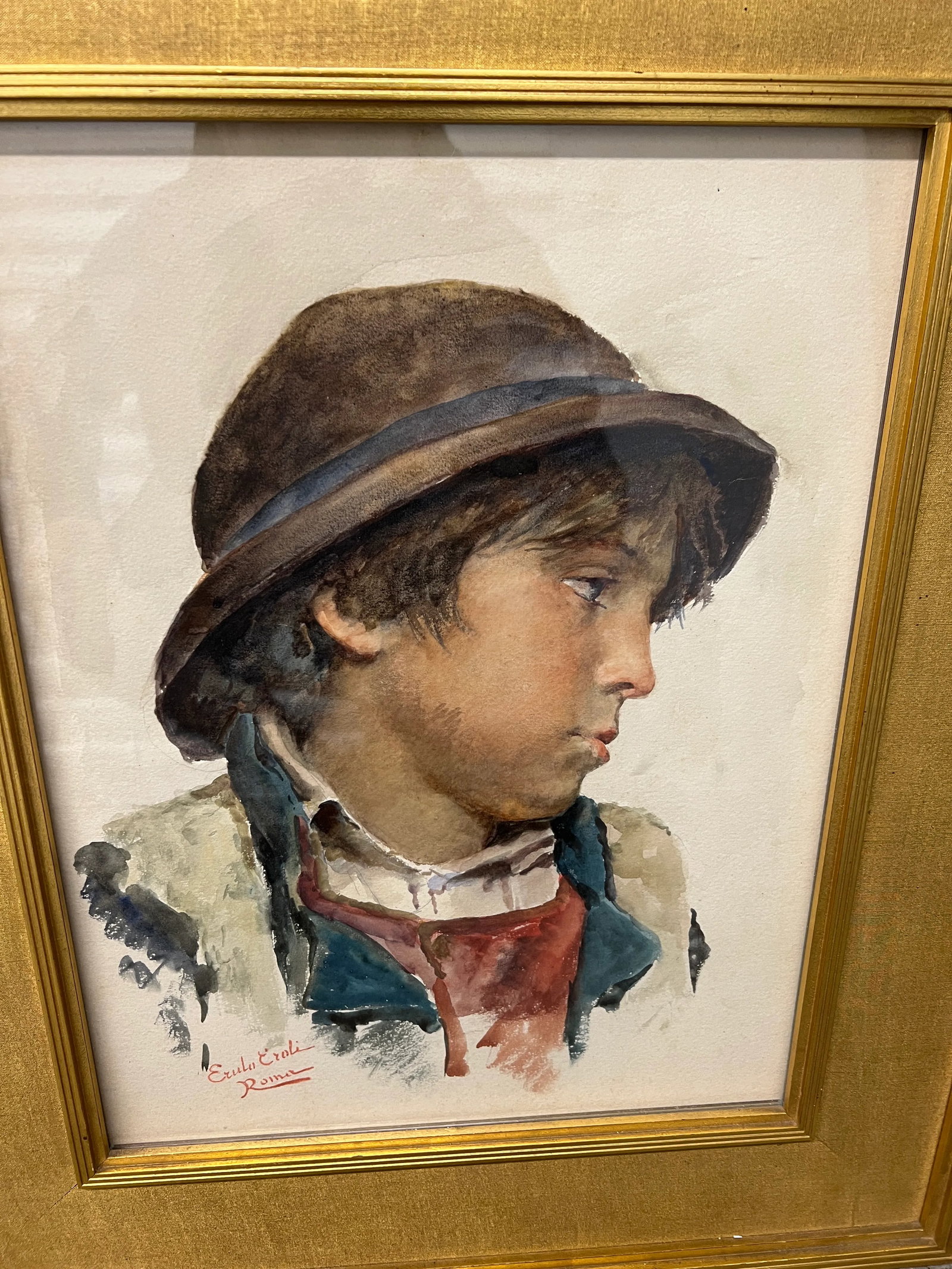 Erulo Eroli (Italian, 1854-1916) Watercolor Portrait of a Boy - 2