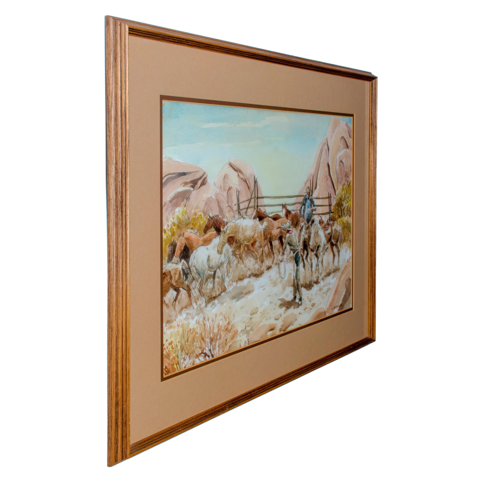 Mid 20th Century Horse Wranglers Watercolor Painting - 3