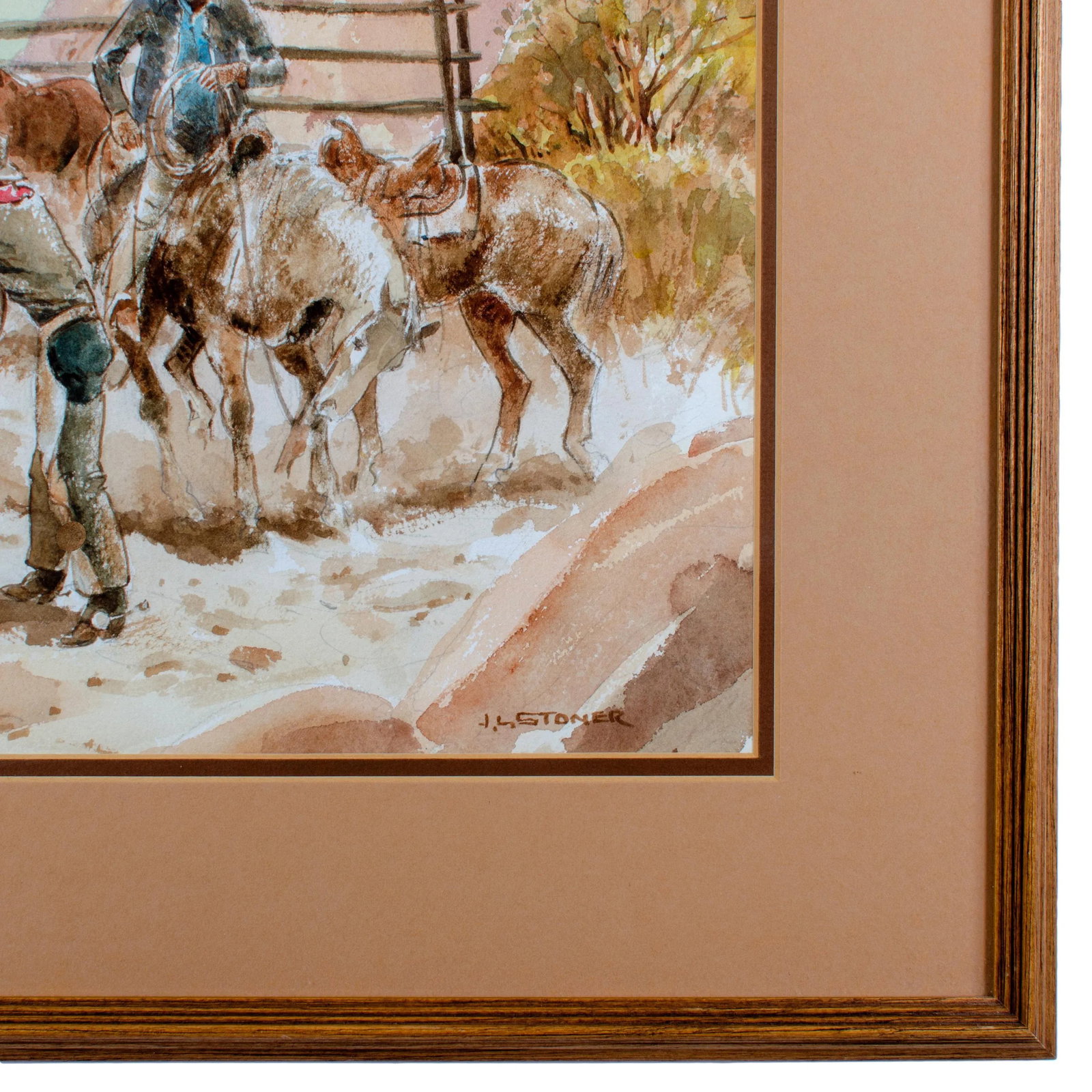 Mid 20th Century Horse Wranglers Watercolor Painting - 4