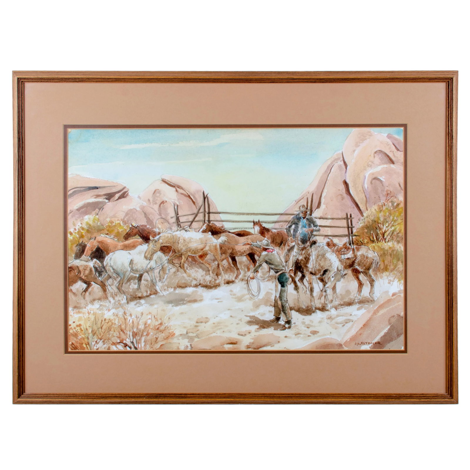 Mid 20th Century Horse Wranglers Watercolor Painting - 5