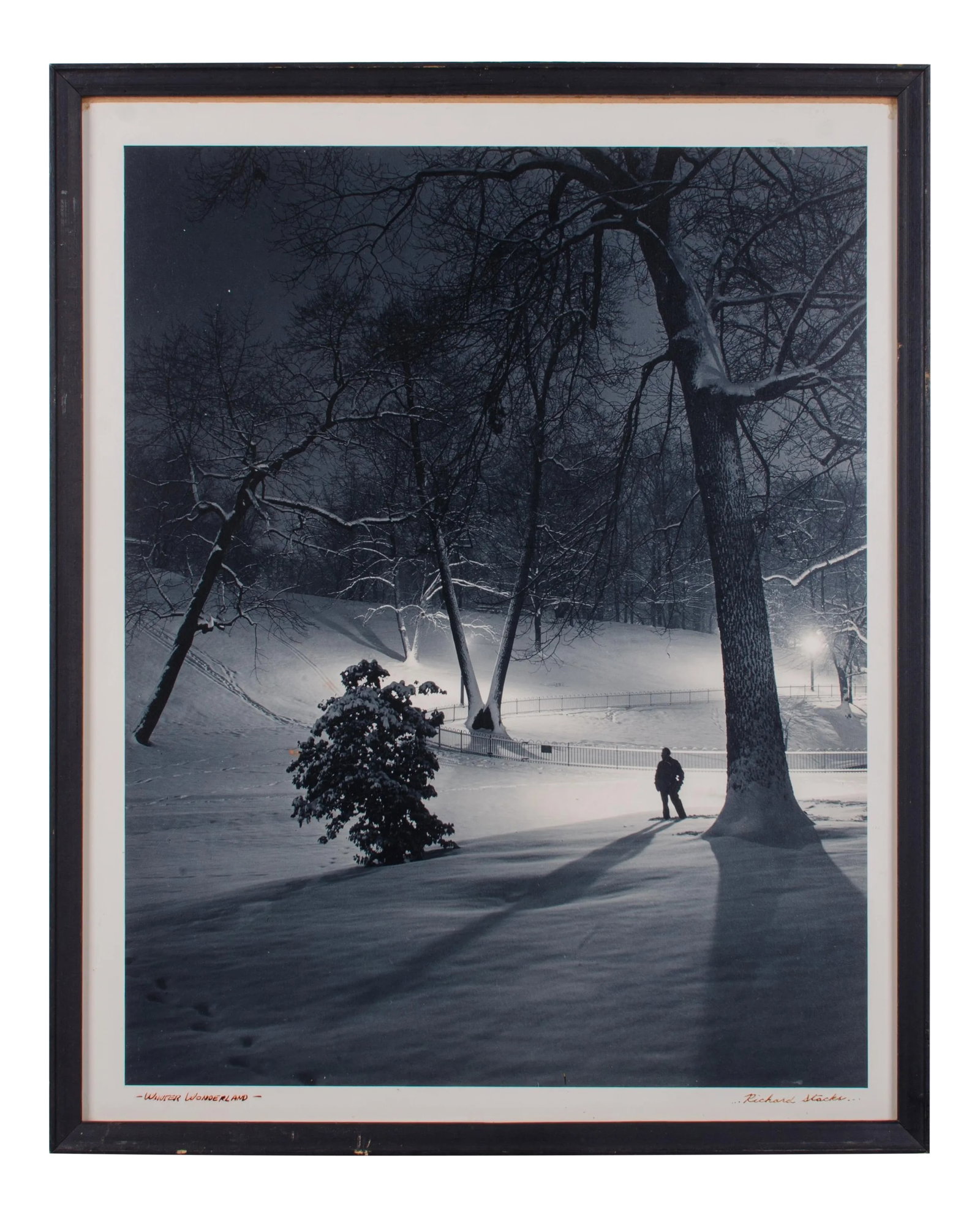 Winter Wonderland, Baltimore Photograph by Richard Stacks: Richard Stacks (American, 1930-2015) Offered is an original silver gelatin photograph by the accomplished photographer Richard Stacks. The photo is entitled "Winter Wonderland" and depicts a lone
