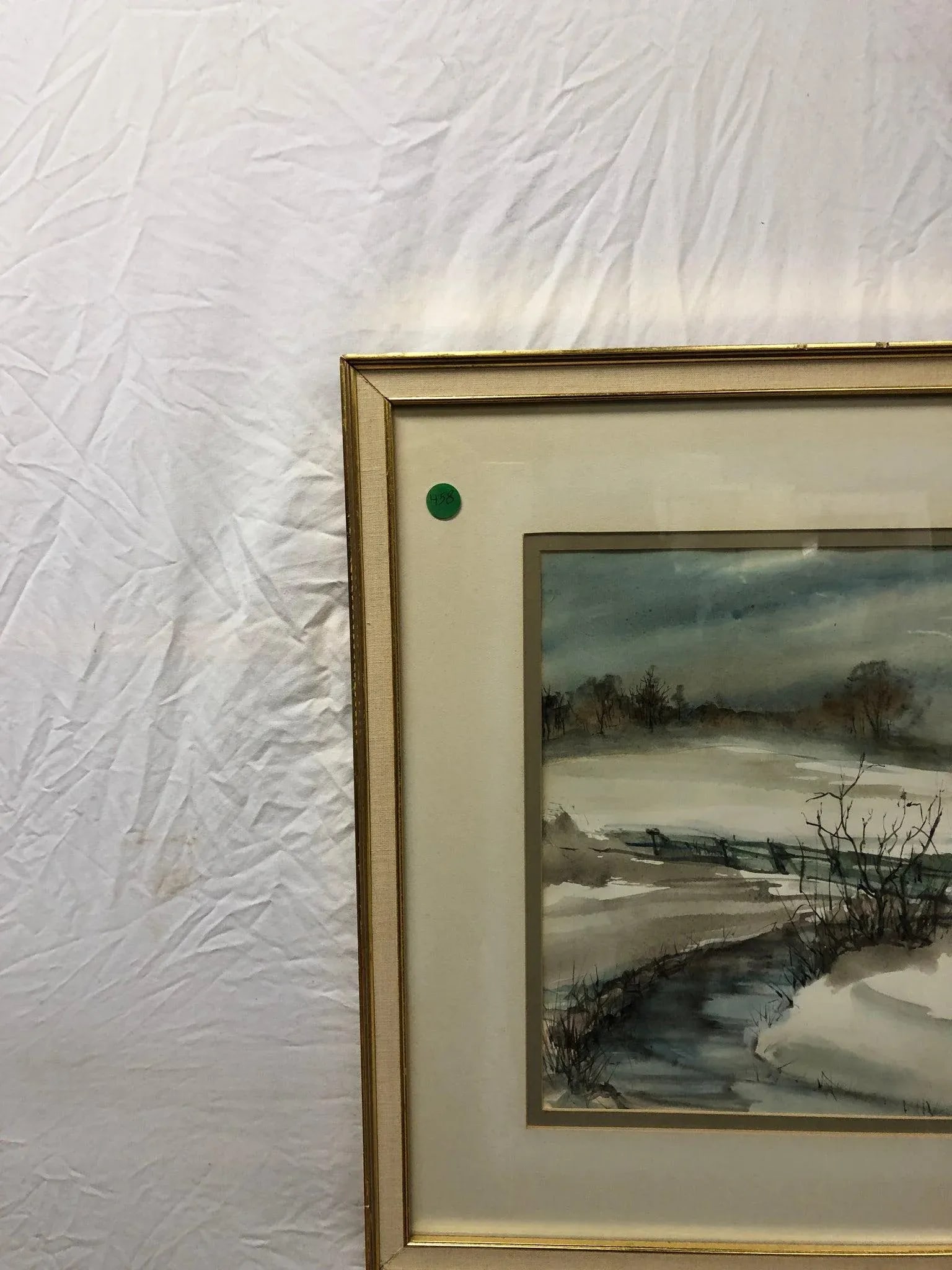 "Frozen in Tranquility" - Mid 20th Century Landscape Original Watercolor Painting Signed, Framed - 4